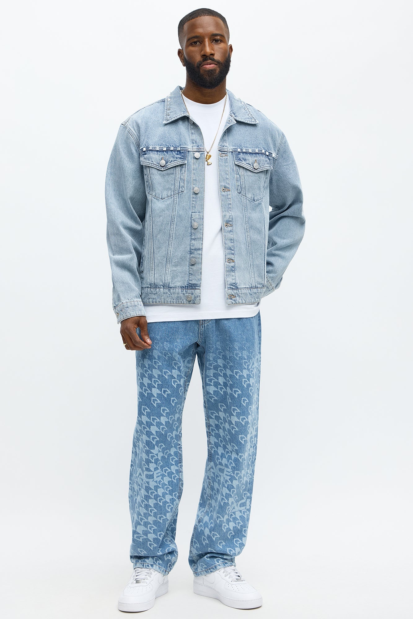 Not The Bad Guy Studded Trucker Jacket - Light Blue Wash
