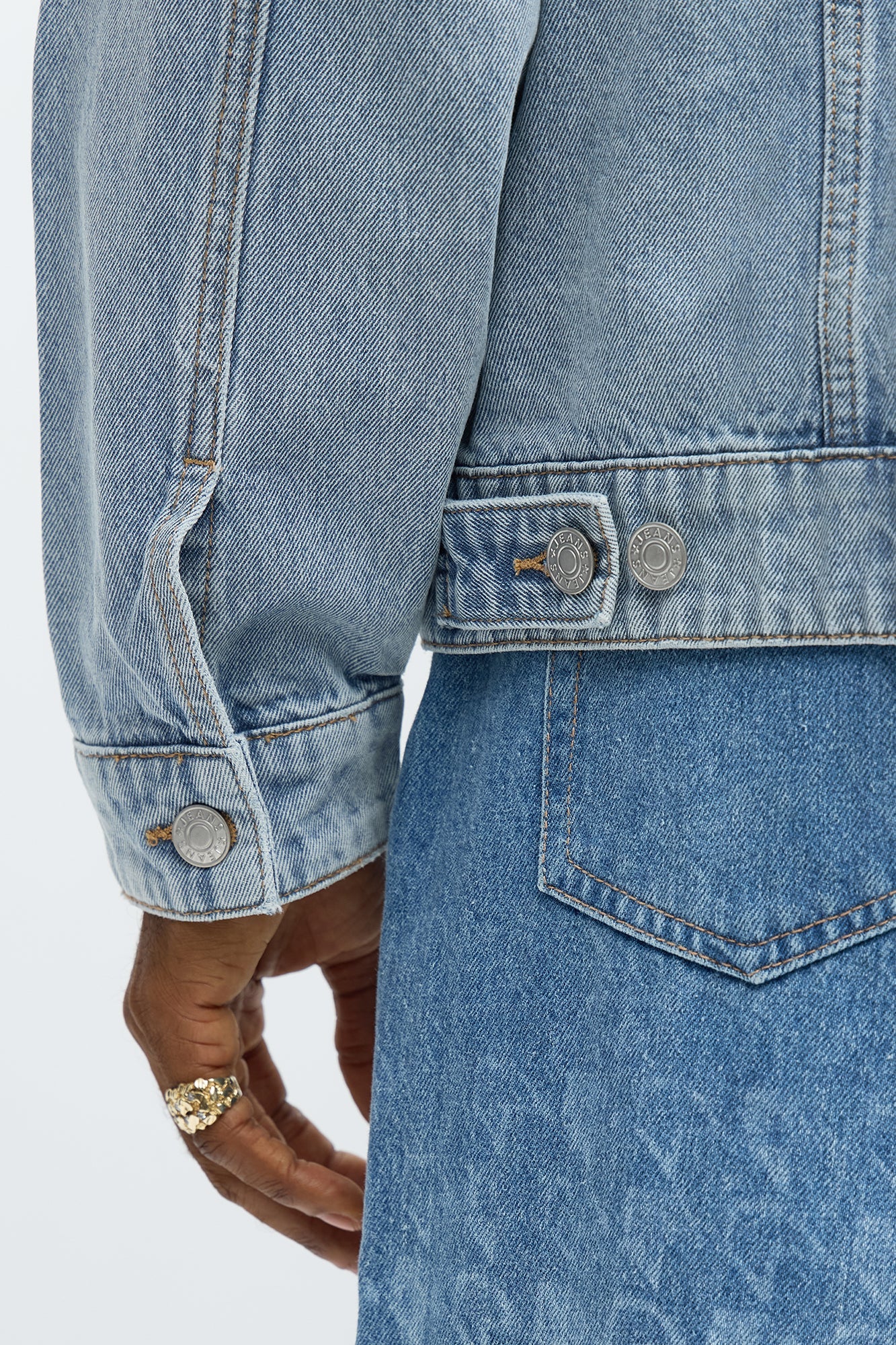 Not The Bad Guy Studded Trucker Jacket - Light Blue Wash