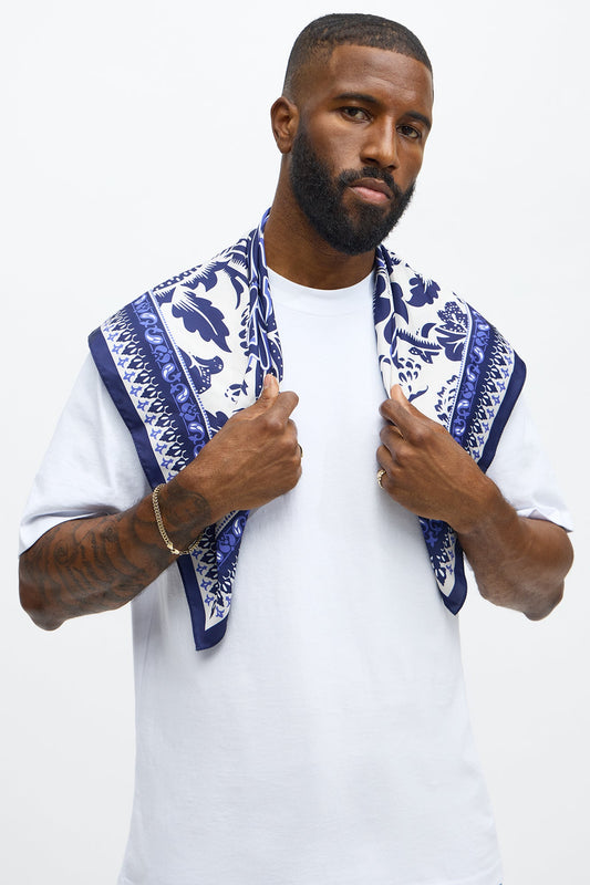 Maison Large Satin Bandana  - Blue/combo