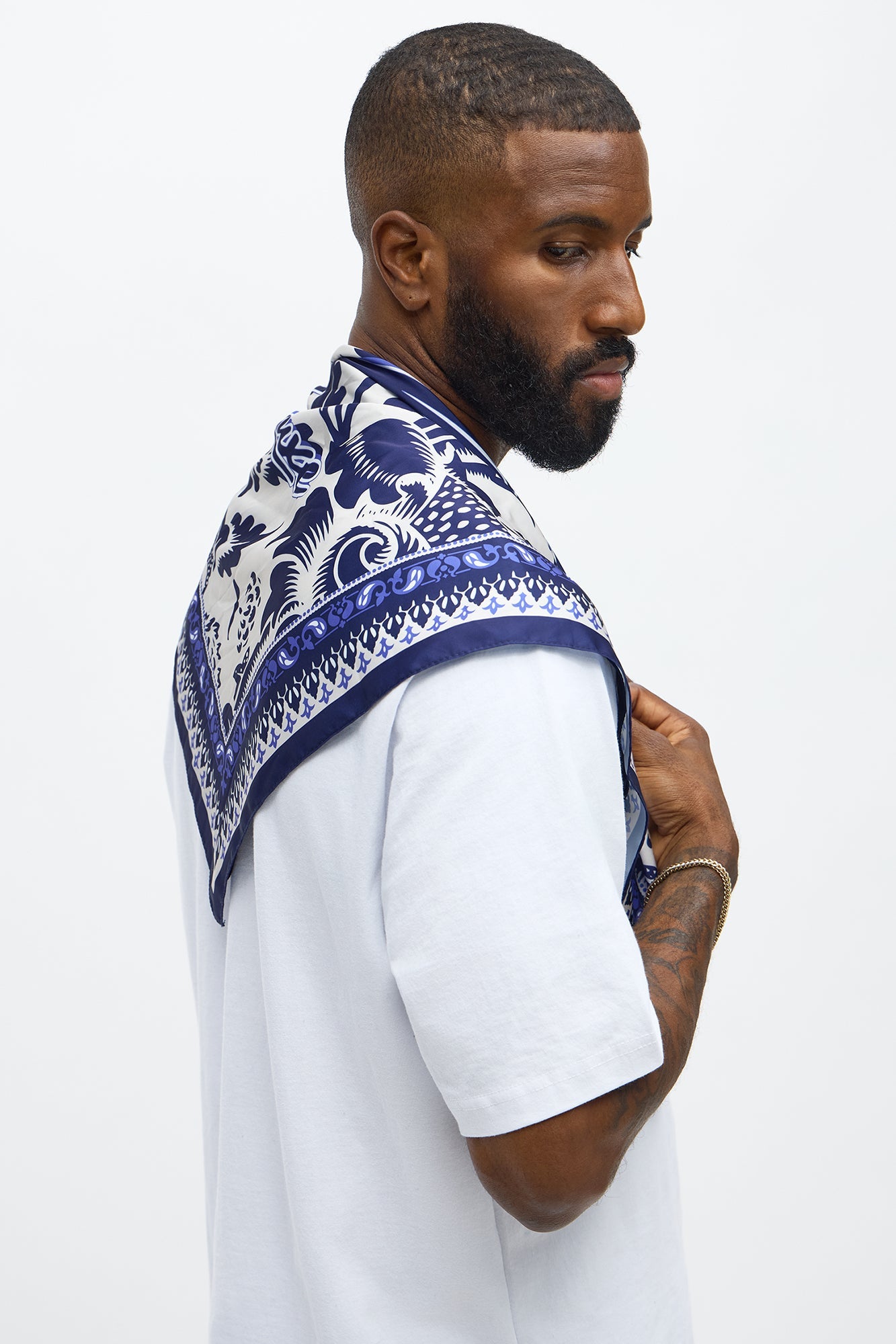 Maison Large Satin Bandana  - Blue/combo