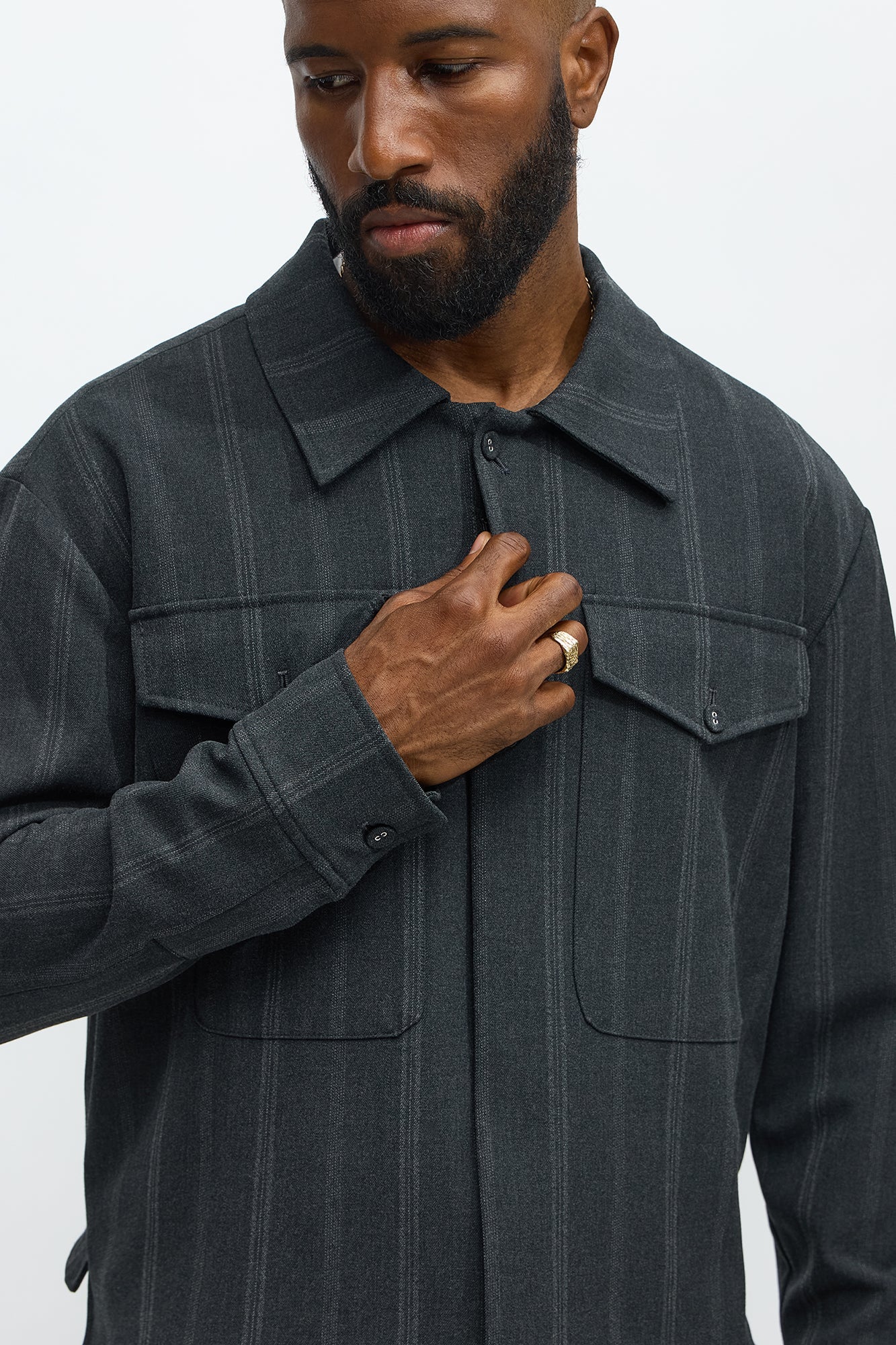 Relaxed Striped Suiting Bomber Jacket - Grey/combo