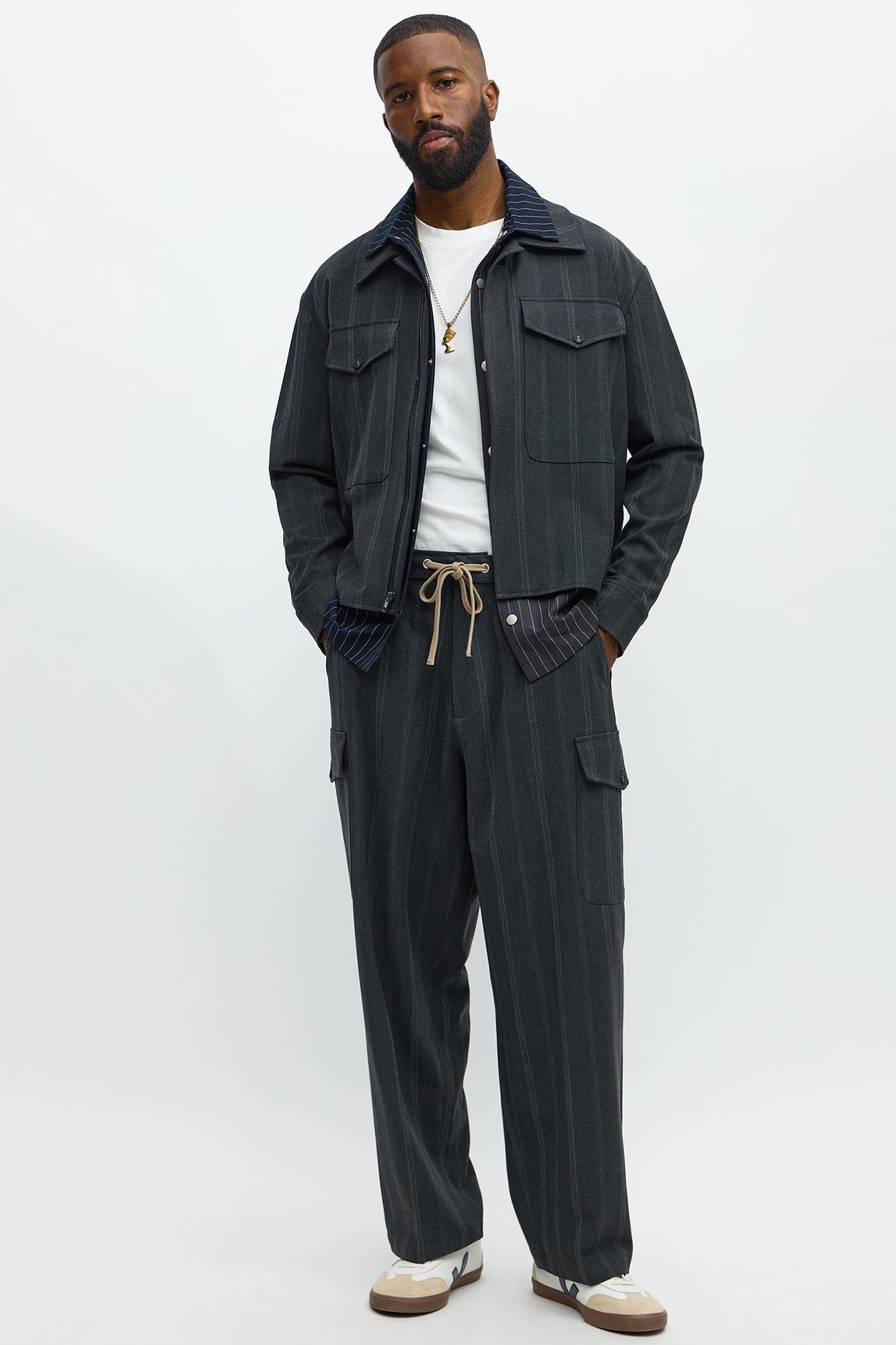 Baggy Striped Suiting Trouser - Grey/combo