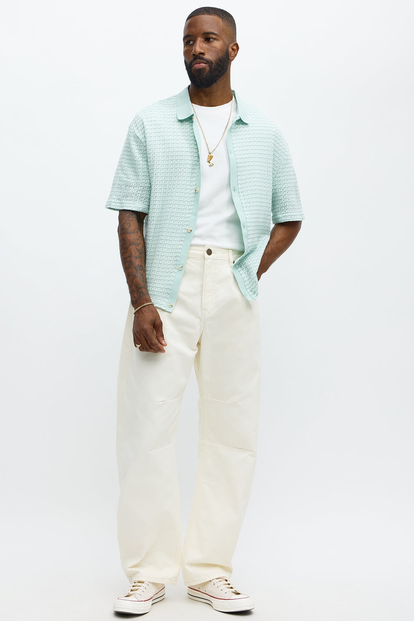 Regular Fit Color Block Button up Sweater Shirt - Teal