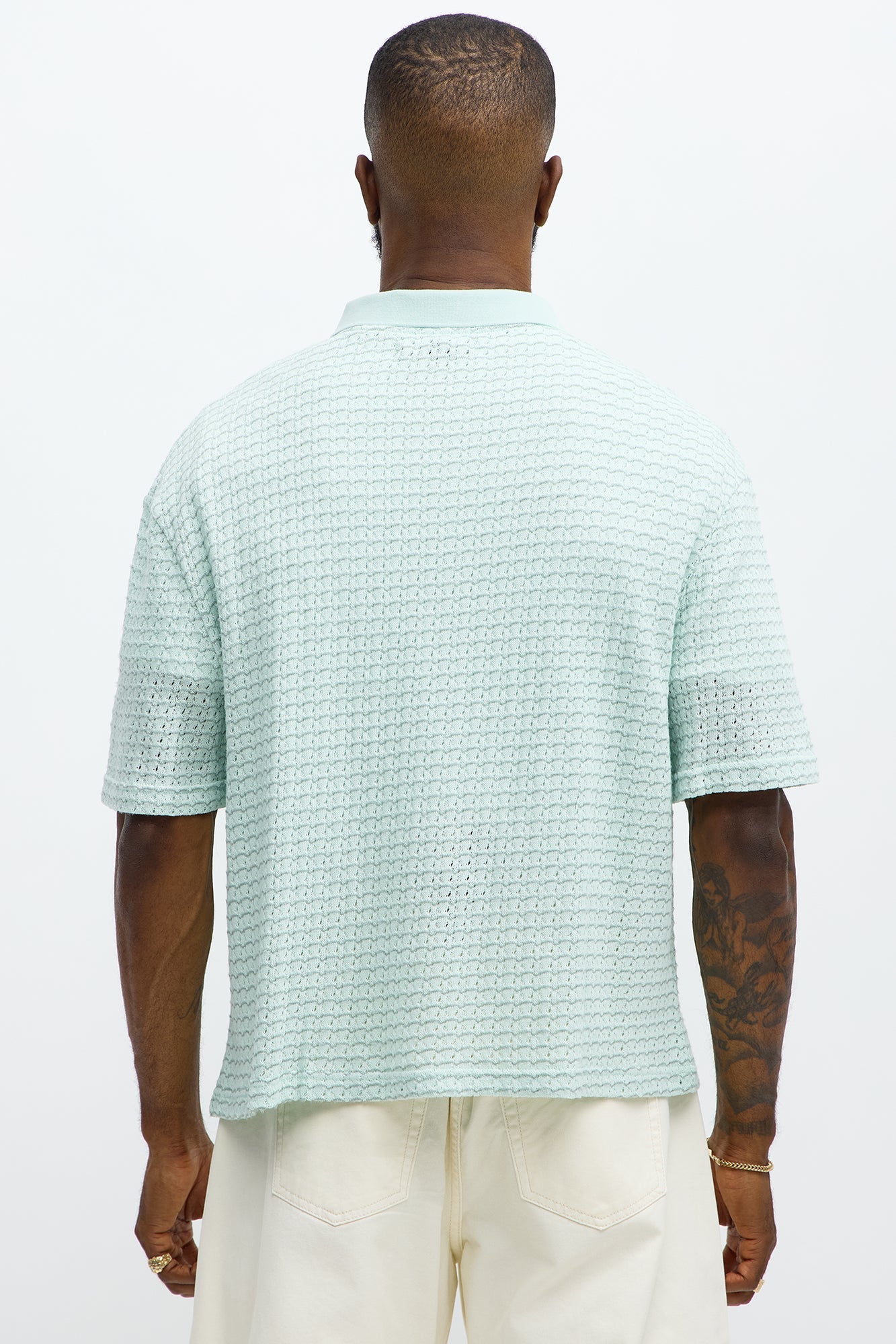 Regular Fit Color Block Button up Sweater Shirt - Teal