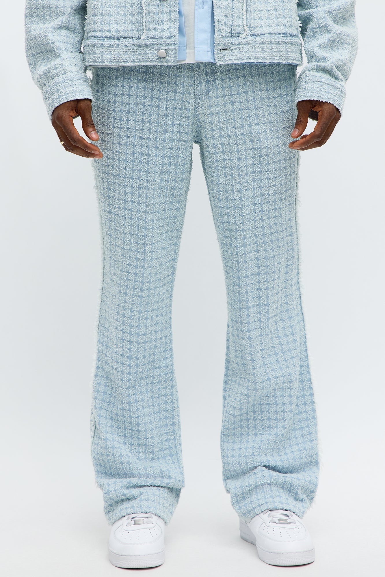 Stacked Slim Flare Textured Frayed Pant - Light Blue Wash