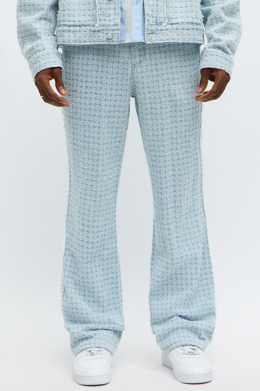 Stacked Slim Flare Textured Frayed Pant - Light Blue Wash