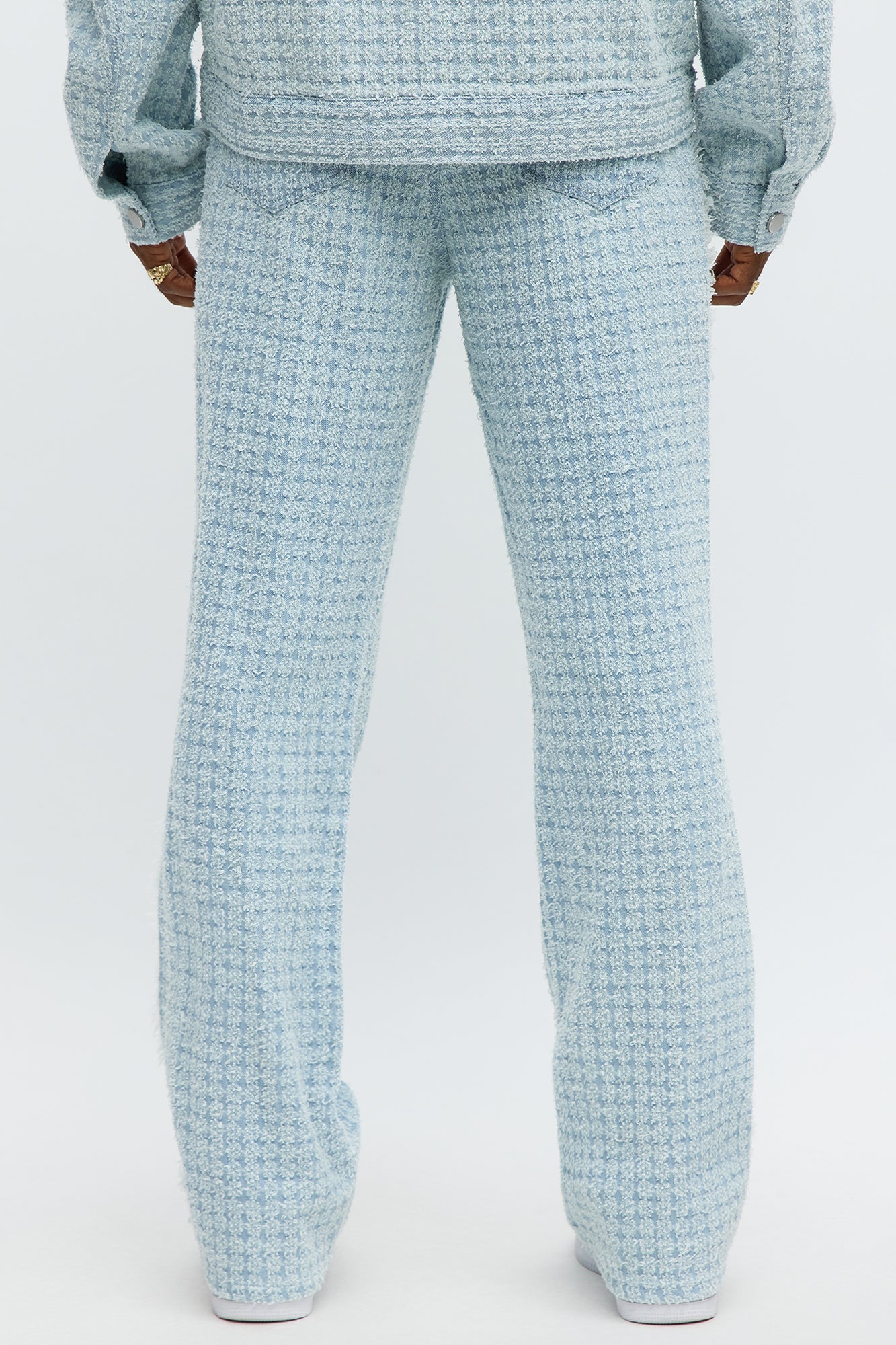 Stacked Slim Flare Textured Frayed Pant - Light Blue Wash