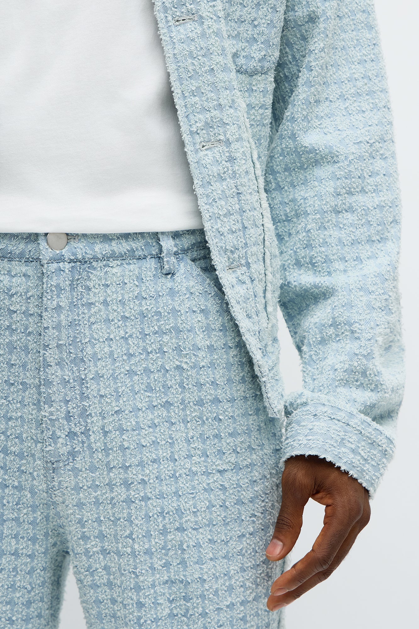 Stacked Slim Flare Textured Frayed Pant - Light Blue Wash