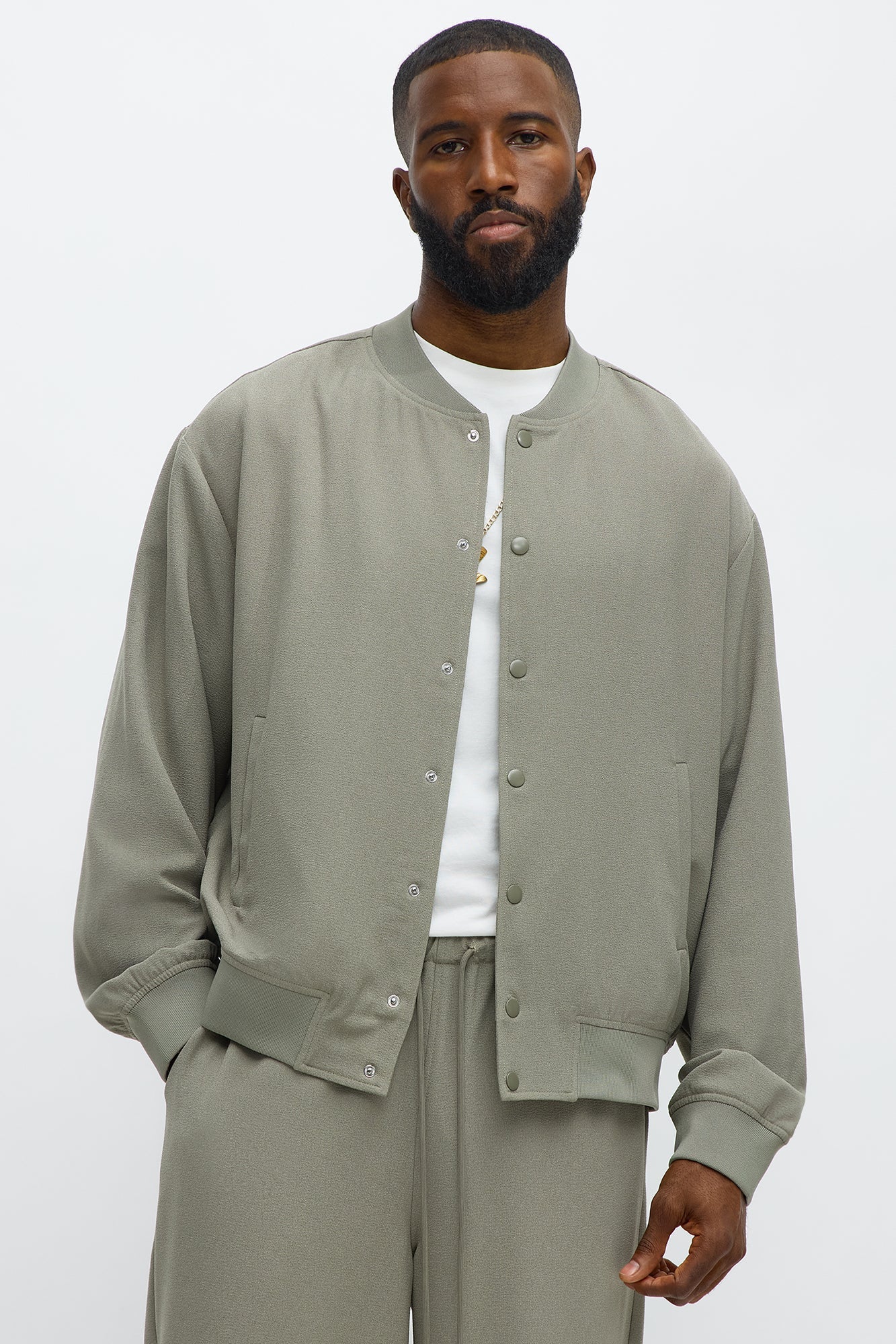 Golden Hour Relaxed Bomber Jacket - Sage
