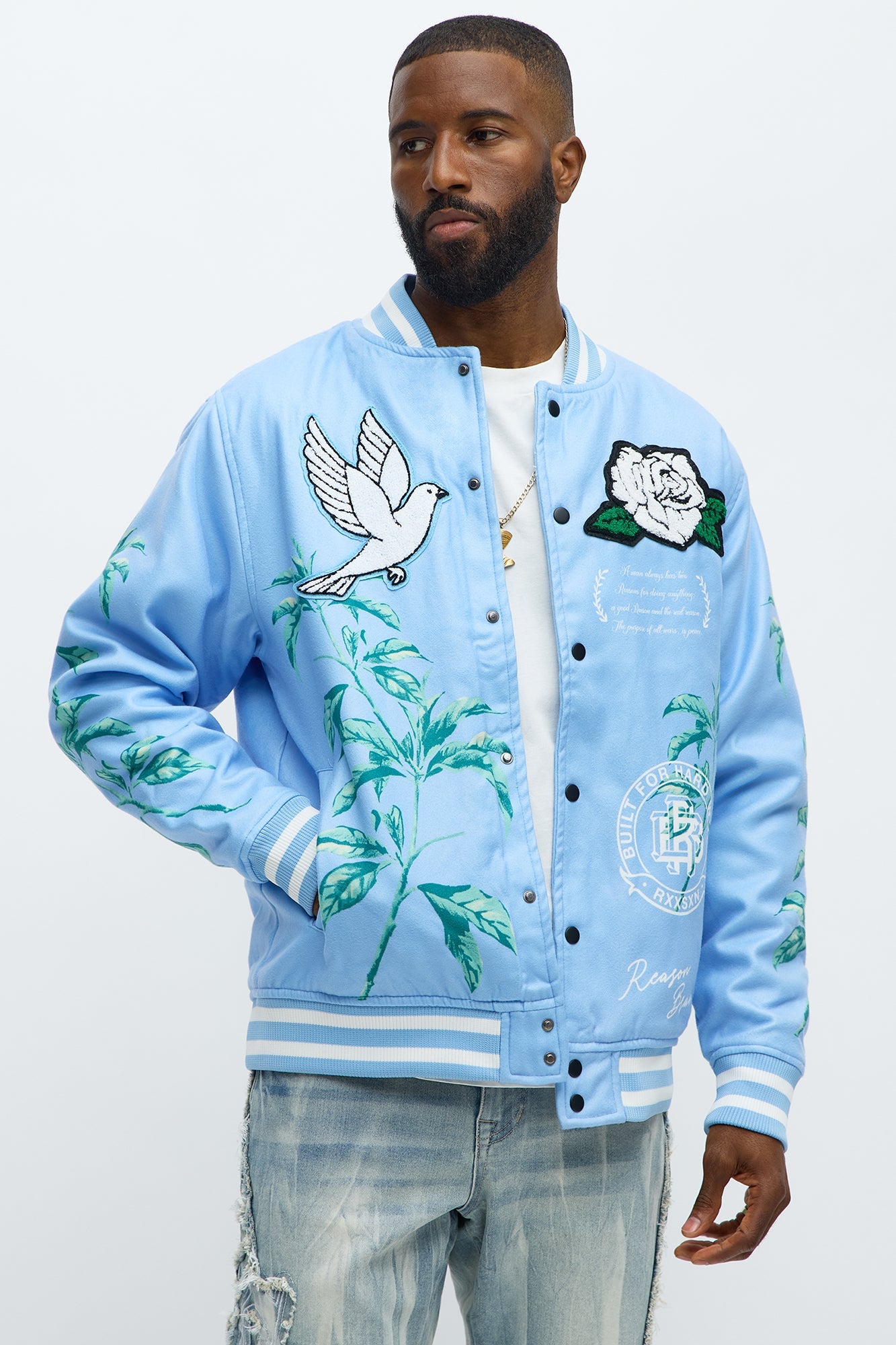 All We Trust Is Us Varsity Jacket - Blue/combo