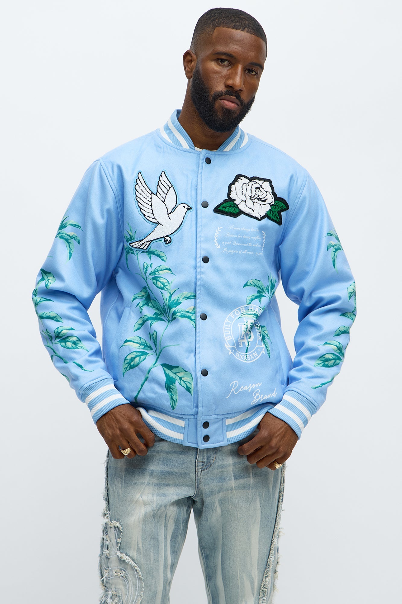 All We Trust Is Us Varsity Jacket - Blue/combo