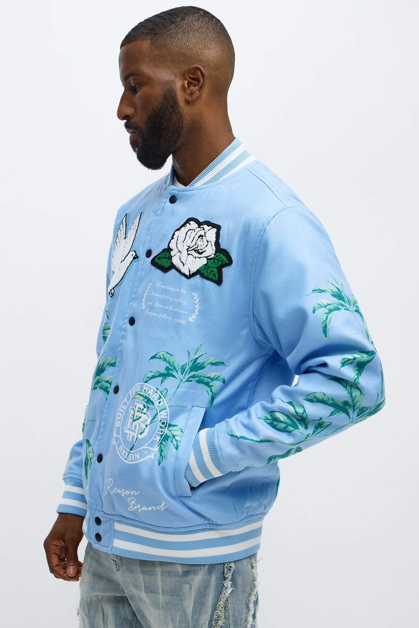 All We Trust Is Us Varsity Jacket - Blue/combo