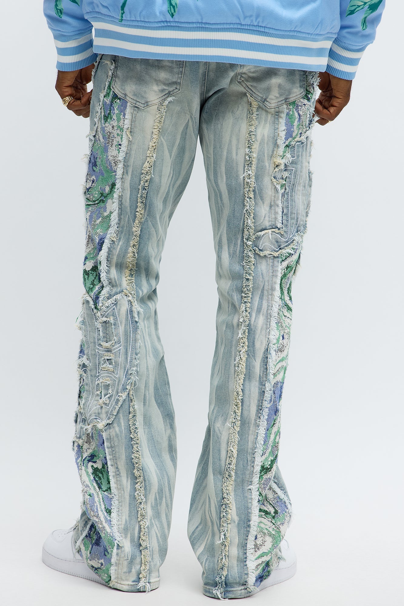 Stacked Skinny Flare Gray With Tapestry Sides Jean - Light Blue Wash