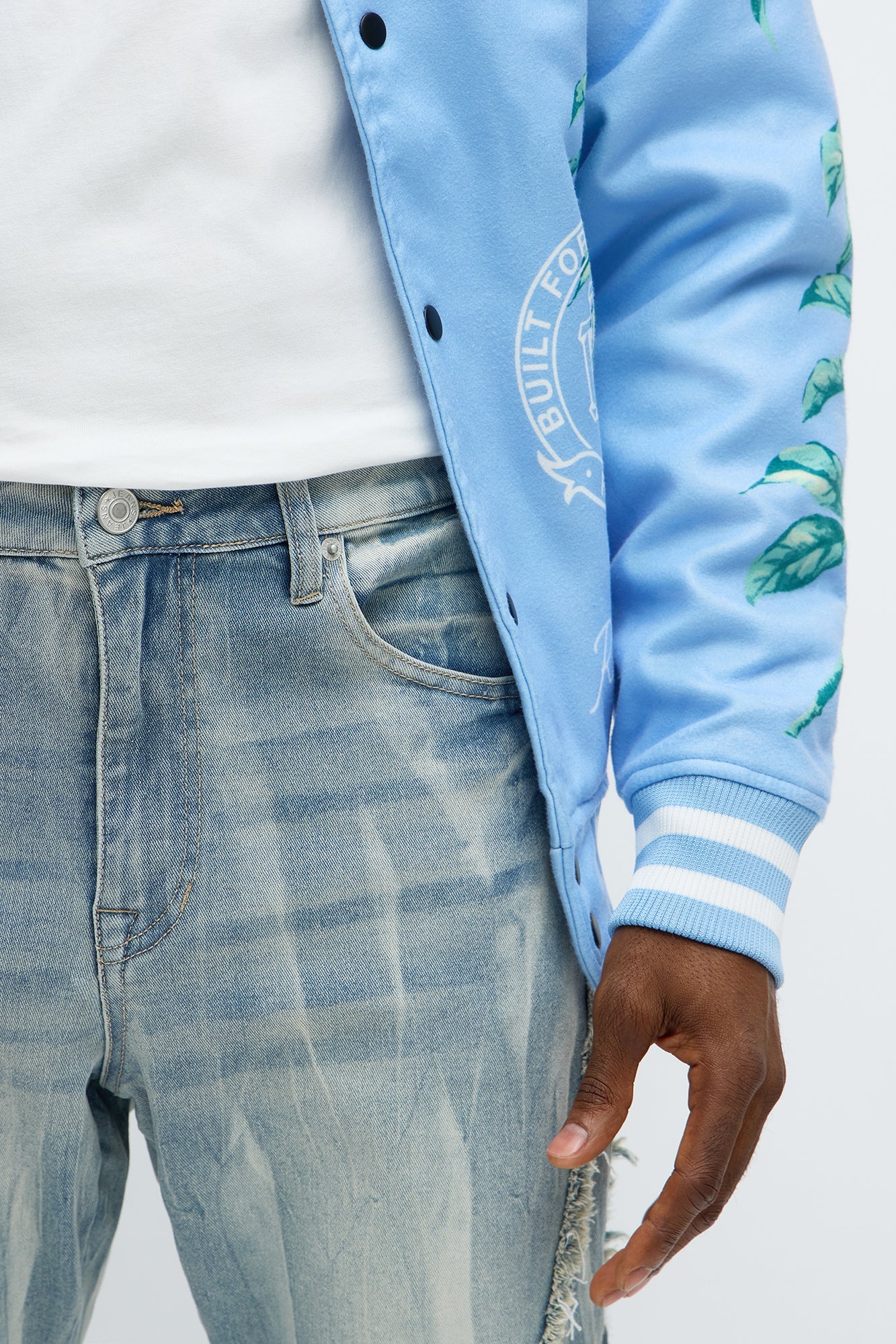 Stacked Skinny Flare Gray With Tapestry Sides Jean - Light Blue Wash