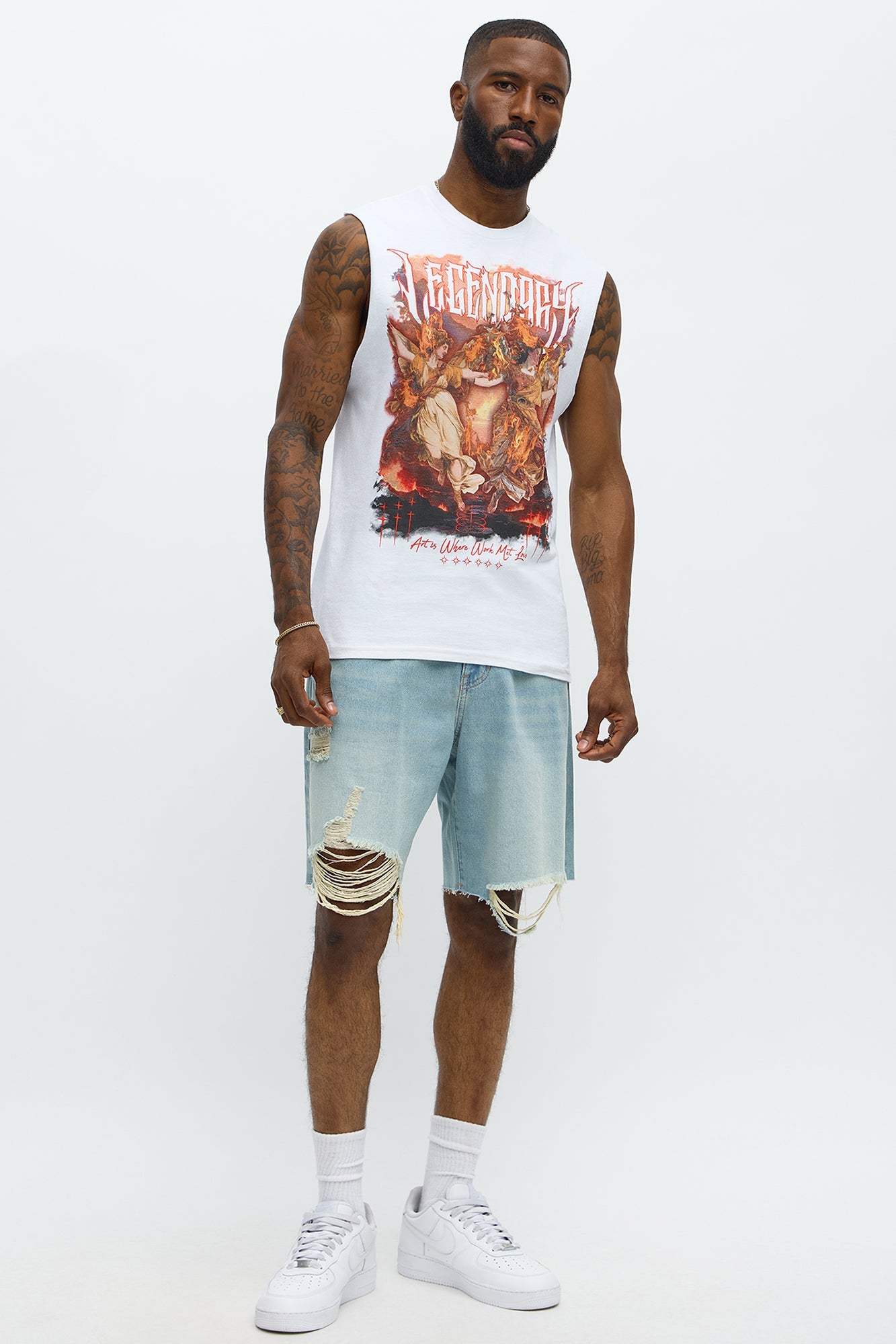 Relaxed Raw Hem Distressed Denim Shorts - Medium Blue Wash