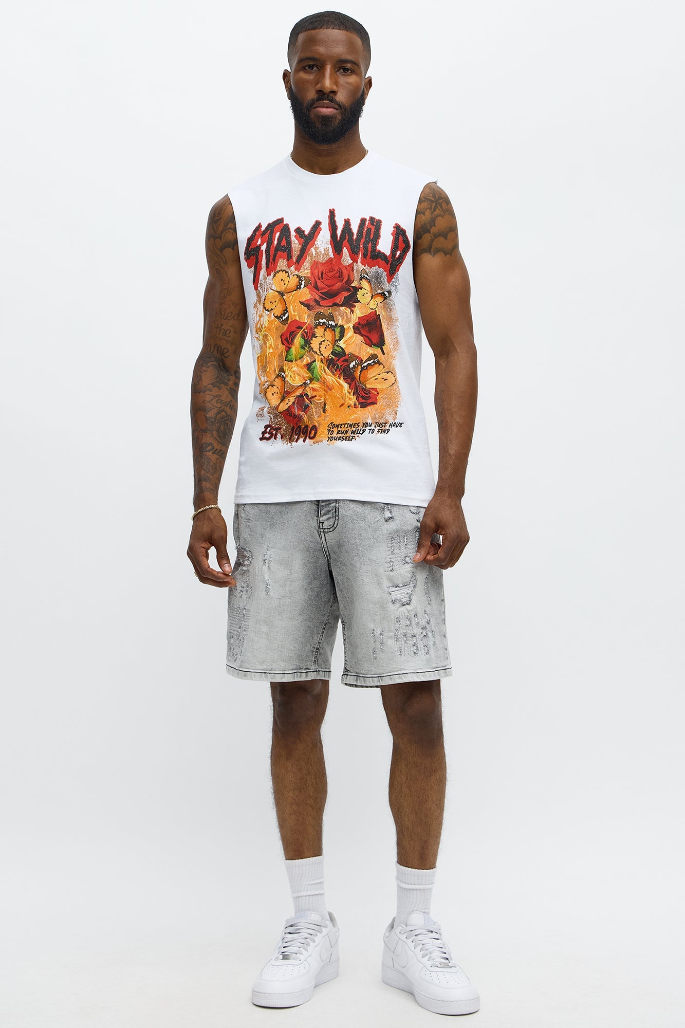 Relaxed Looking Out Ripped And Repair Denim Shorts - Grey