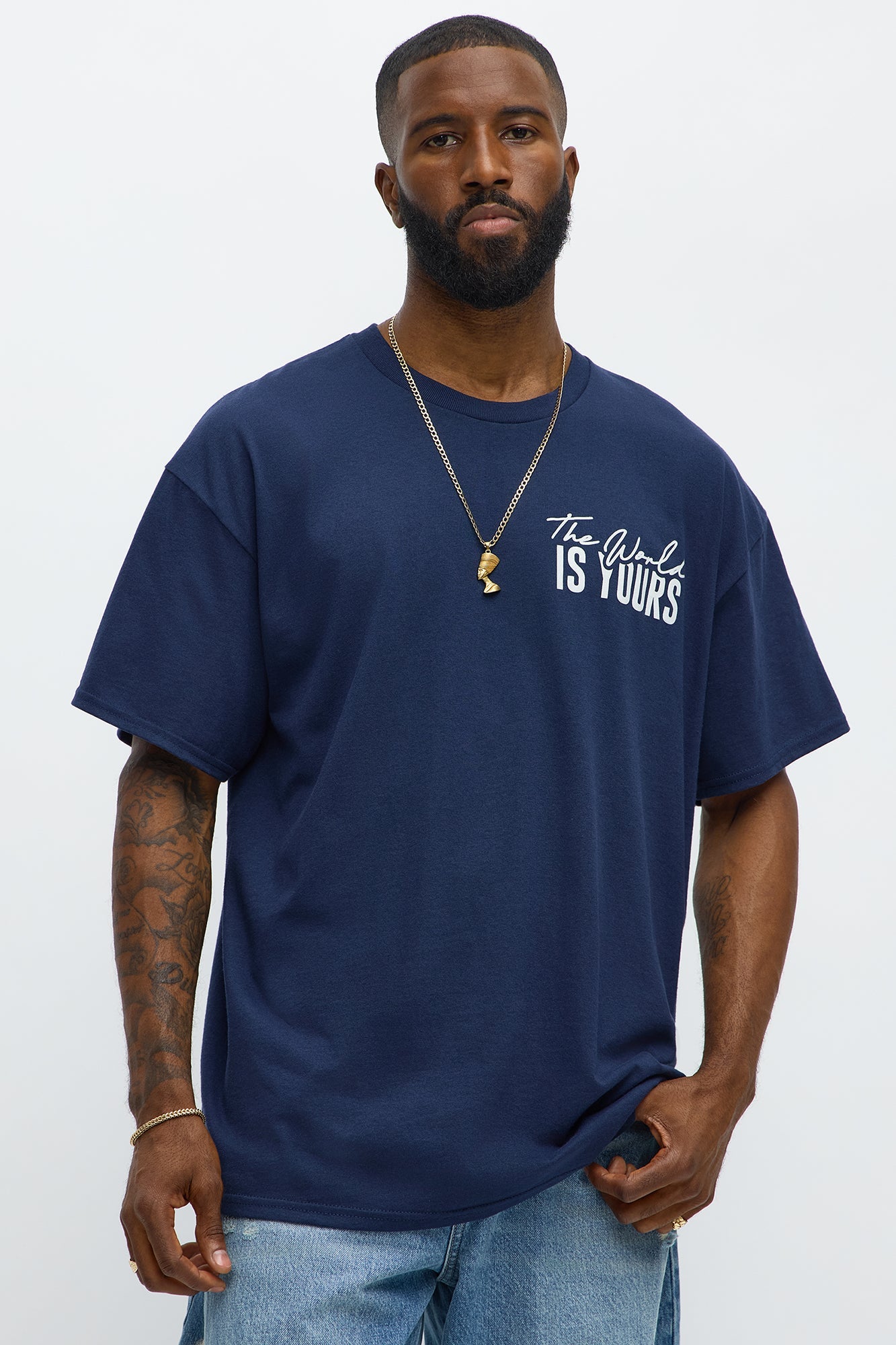 The World Is Yours Oversized Short Sleeve Tee - Navy