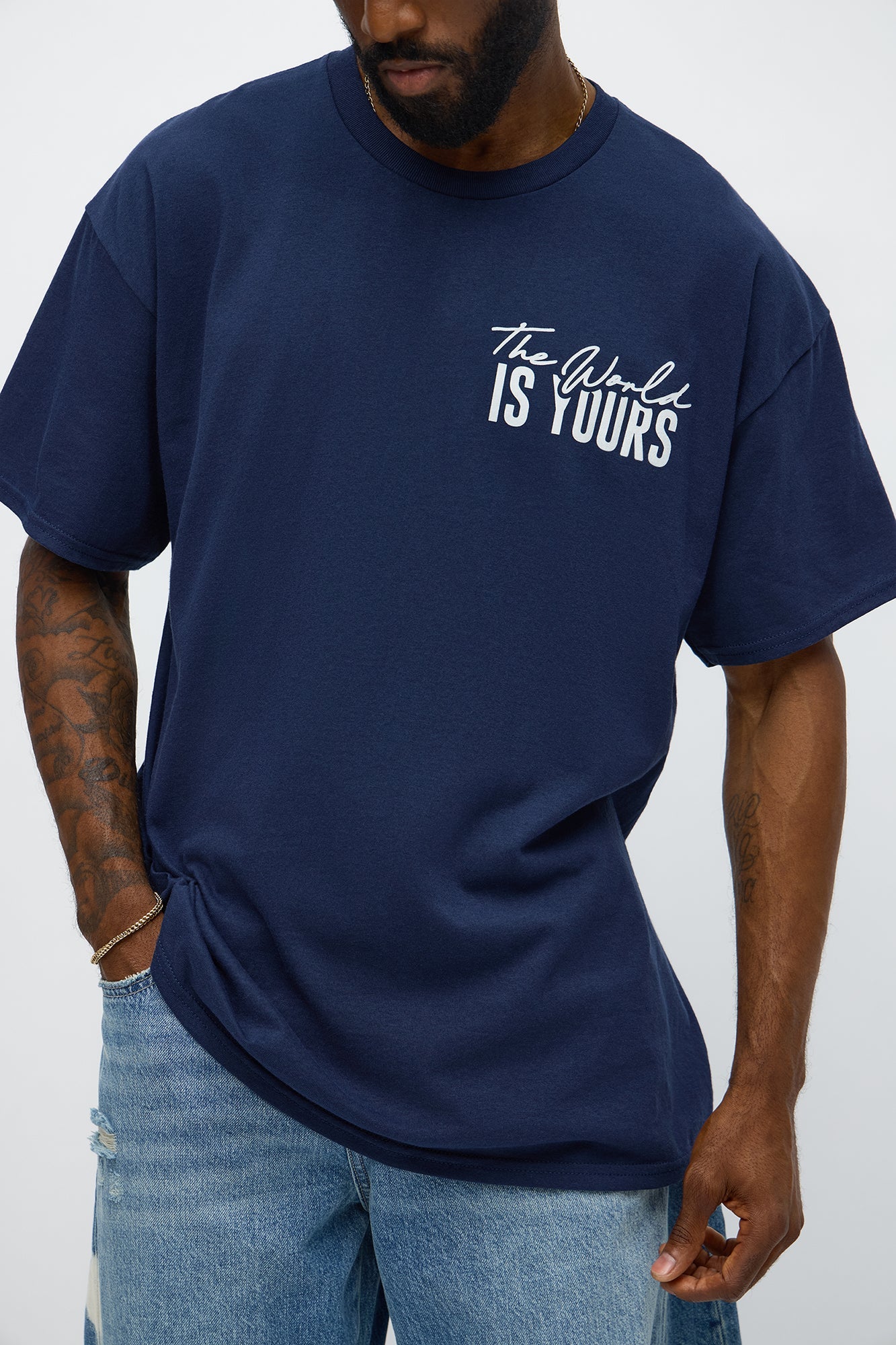The World Is Yours Oversized Short Sleeve Tee - Navy