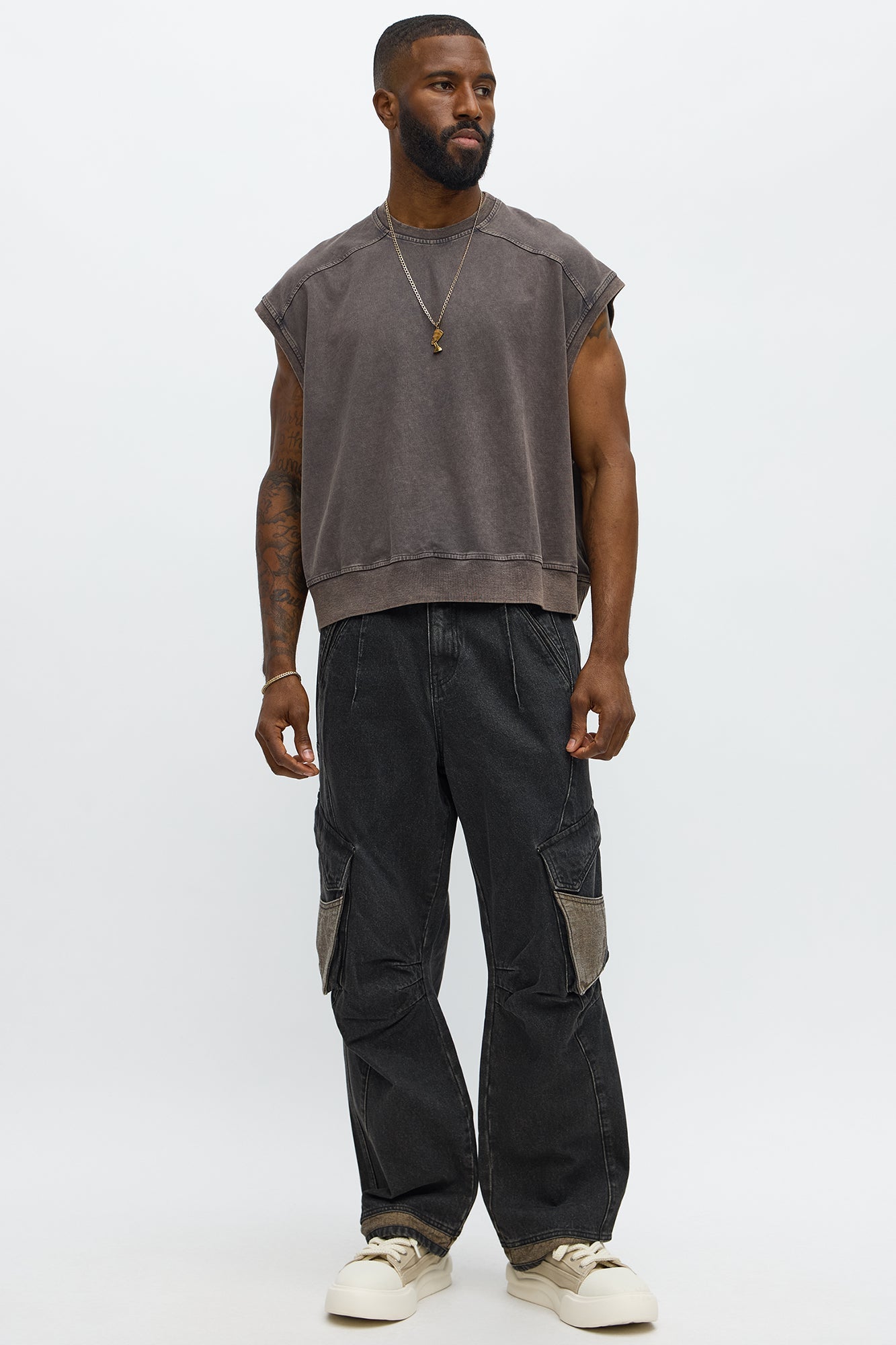 Boxy Washed Up Muscle Tee - Dark Grey