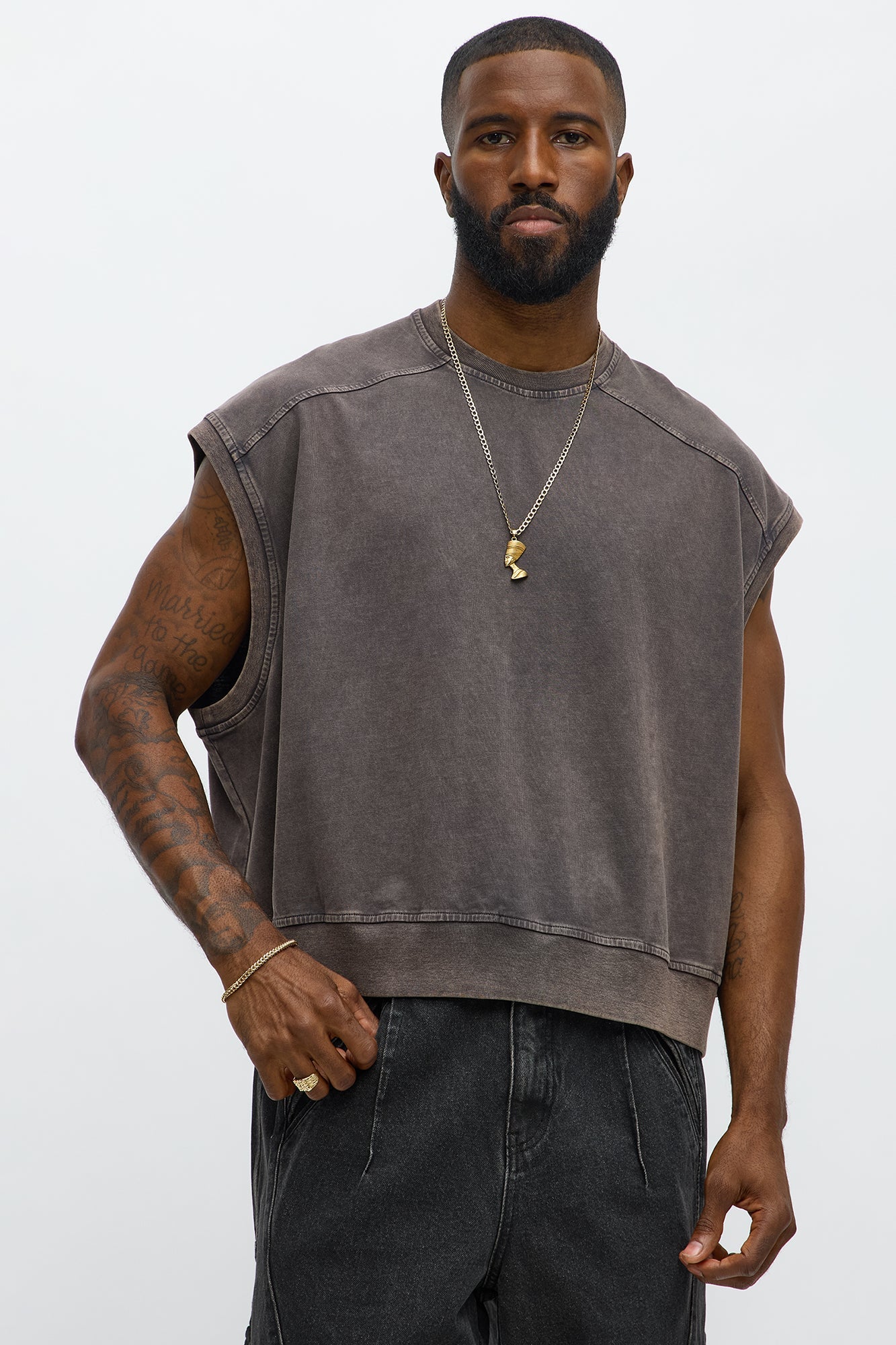 Boxy Washed Up Muscle Tee - Dark Grey