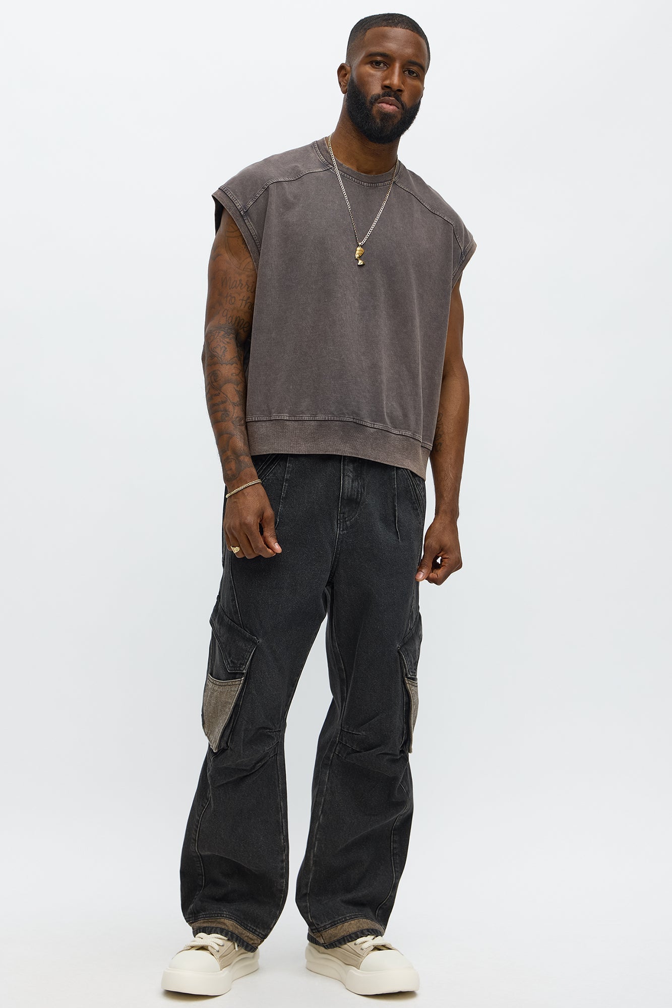 Baggy Bit Contrast Cargo Jean - Black Wash
