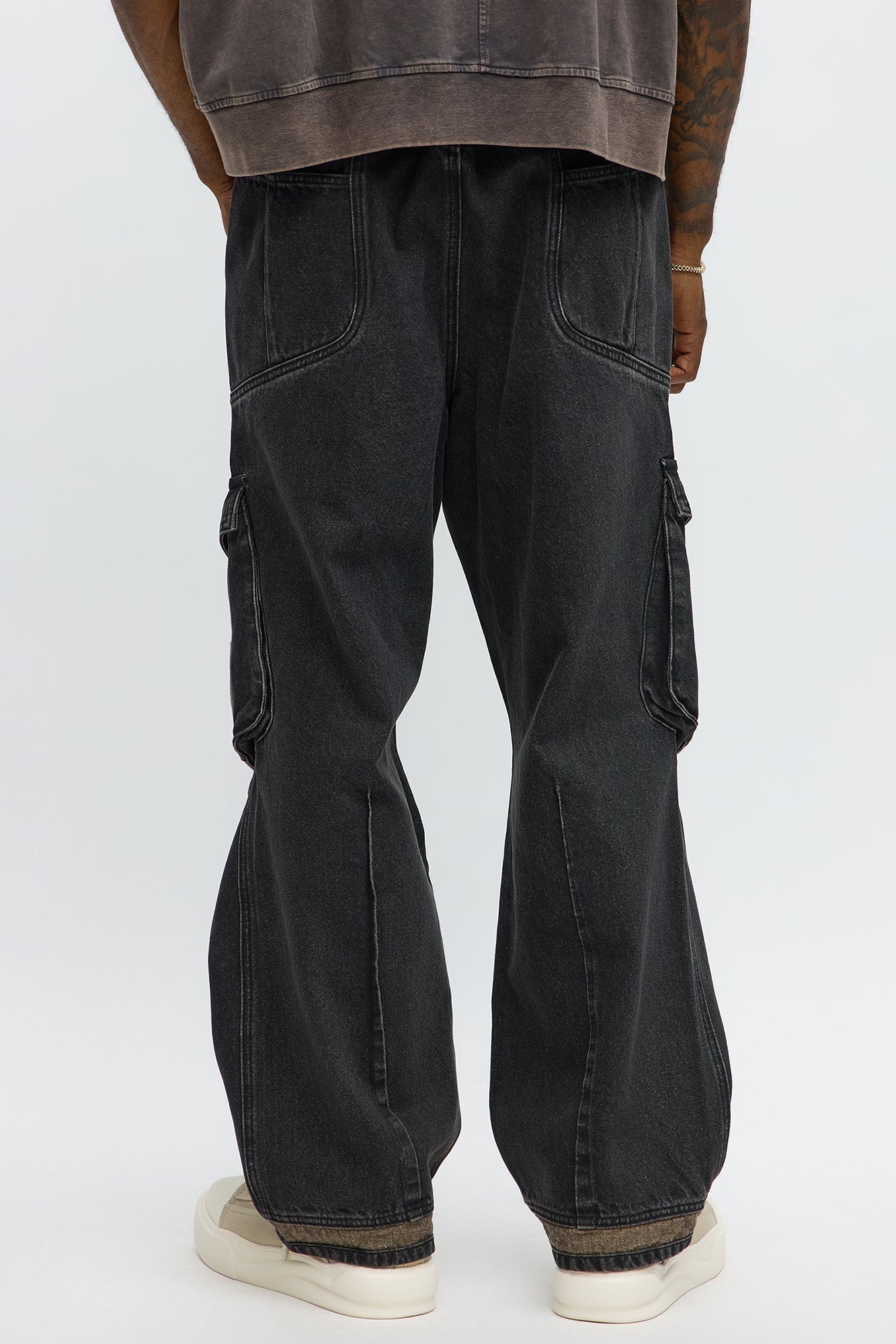 Baggy Bit Contrast Cargo Jean - Black Wash