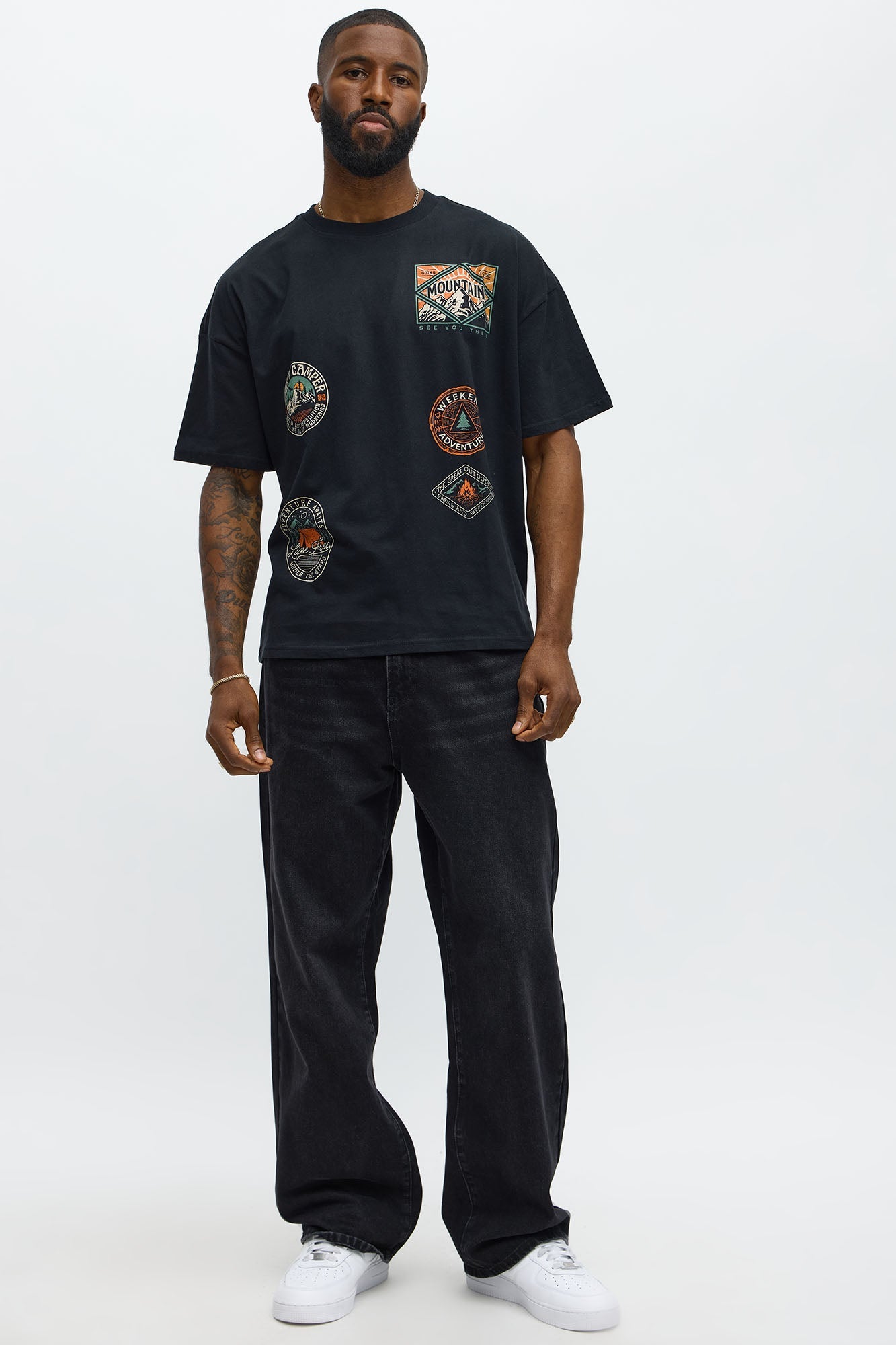 Happy Camper Oversized Short Sleeve Tee - Black