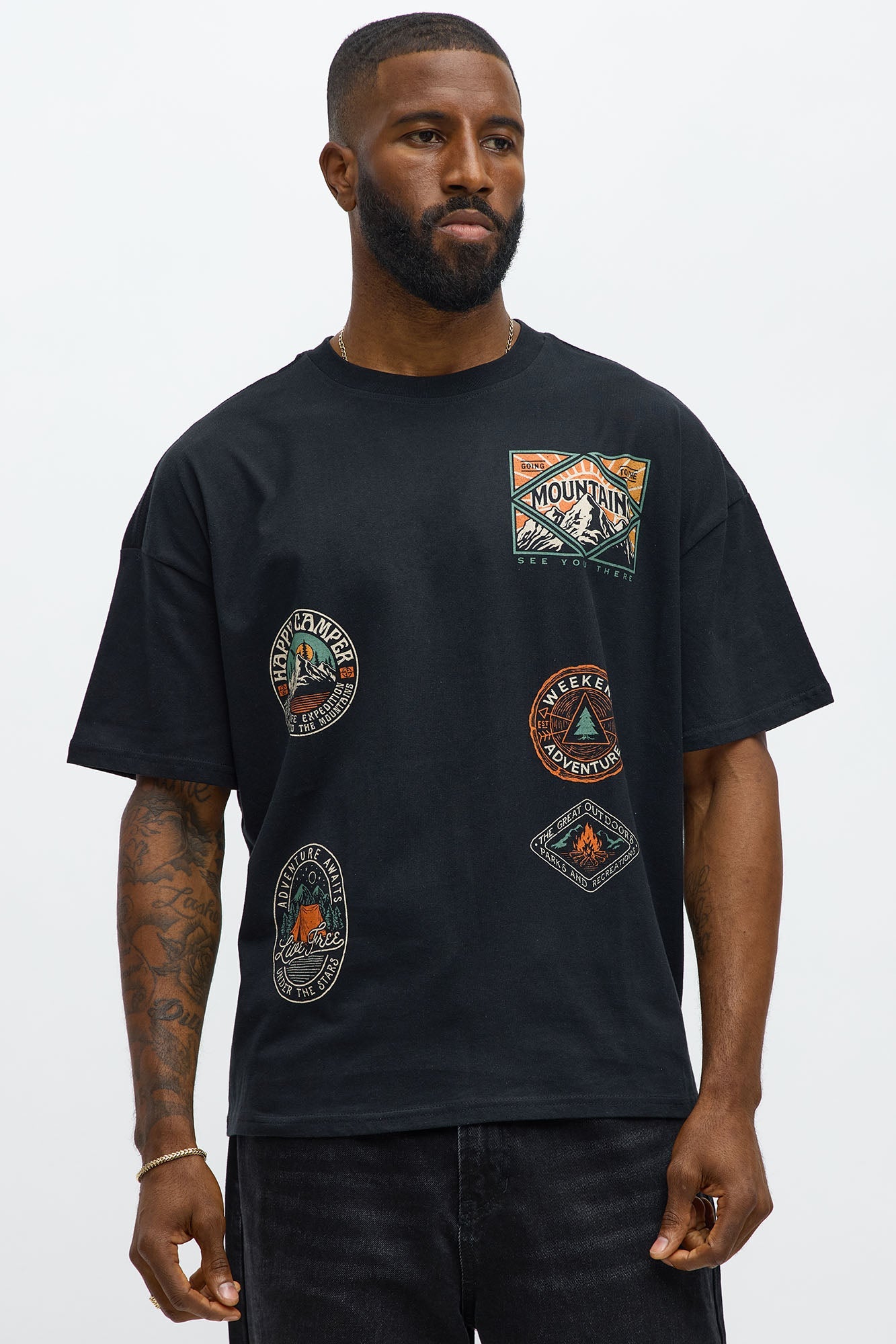 Happy Camper Oversized Short Sleeve Tee - Black