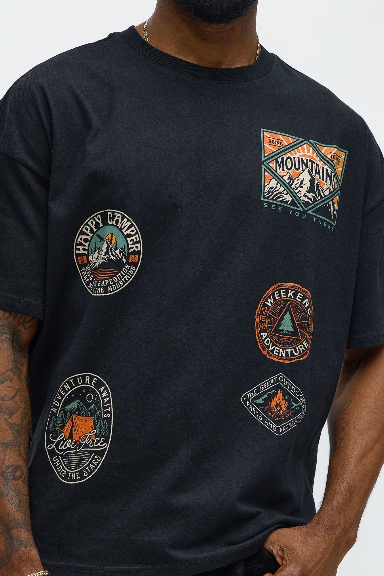 Happy Camper Oversized Short Sleeve Tee - Black