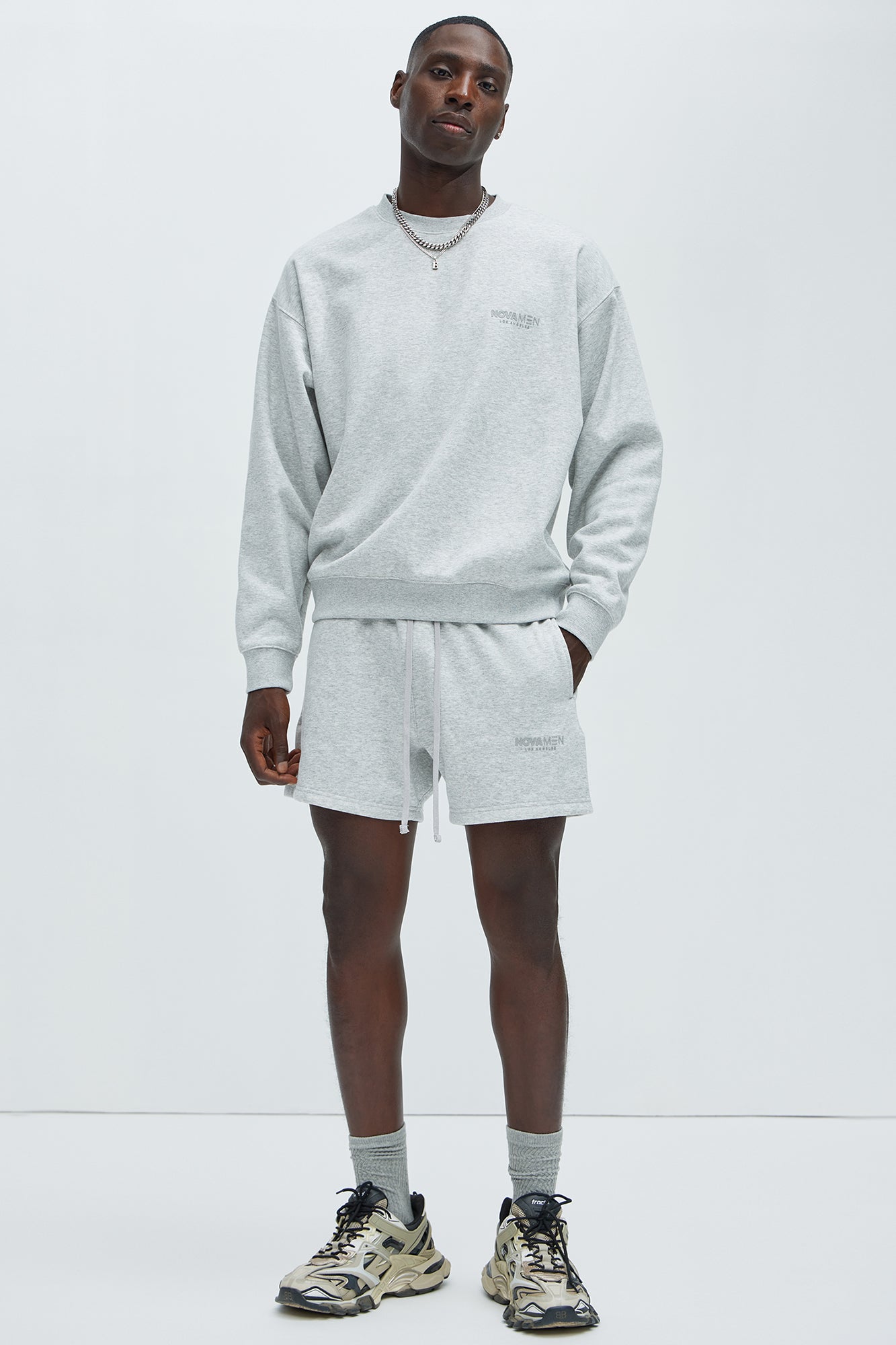 Tyson Novamen Oversize Heavyweight Sweat Shorts - Heather Grey