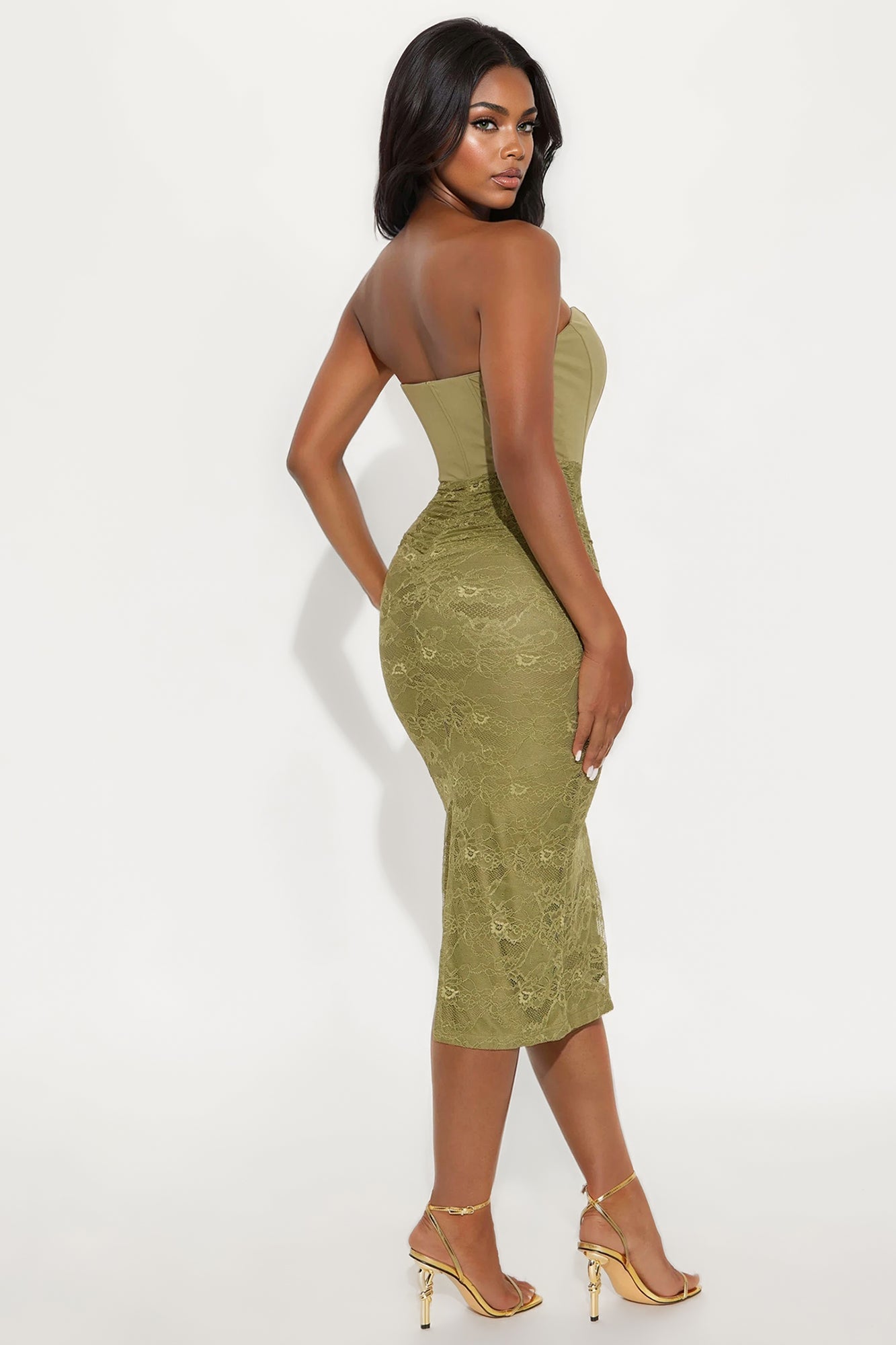 Have It All Lace Midi Dress - Olive