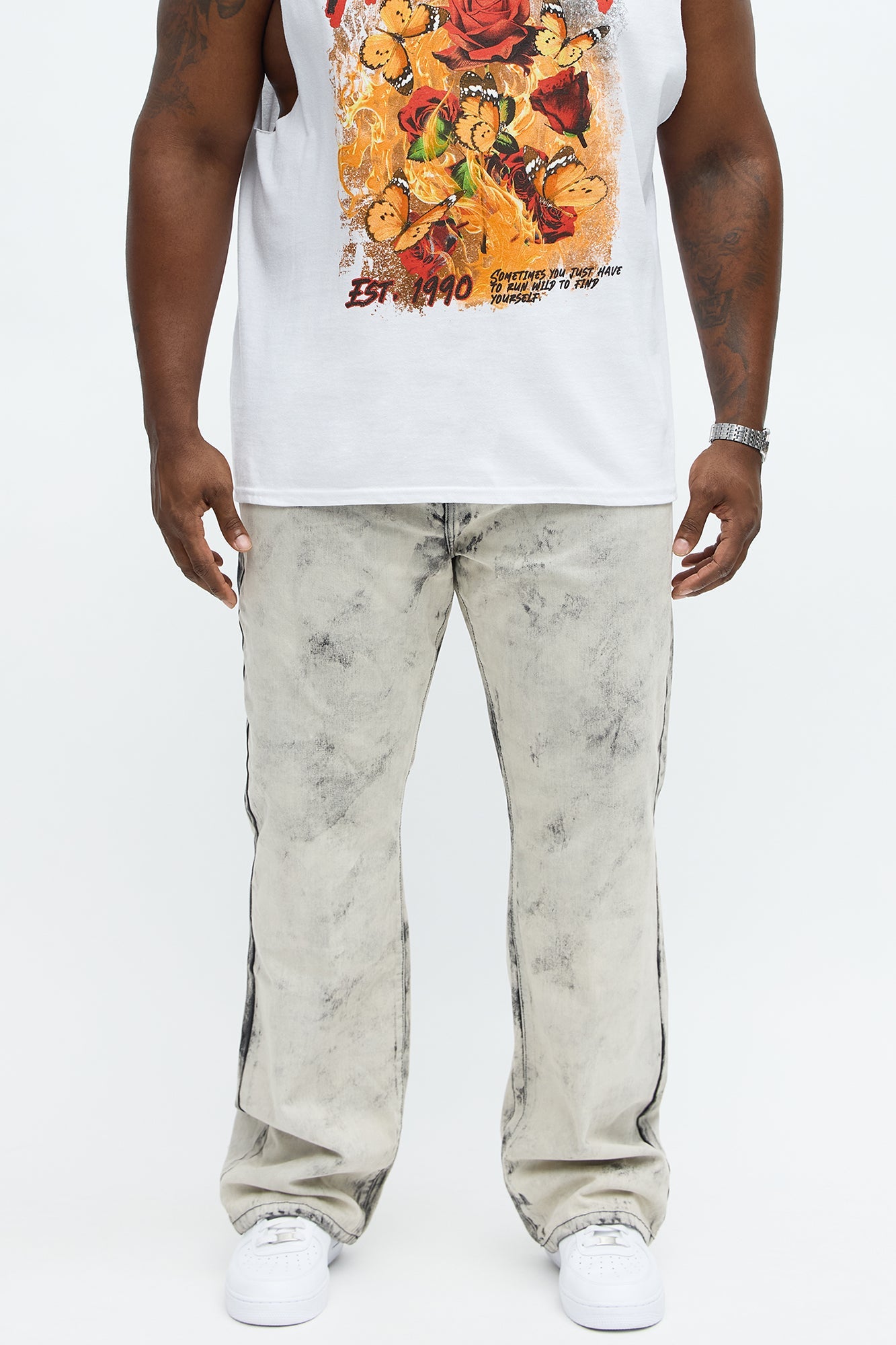 Stacked Slim Flare Not For The Smoke Jeans - Grey/Smoke