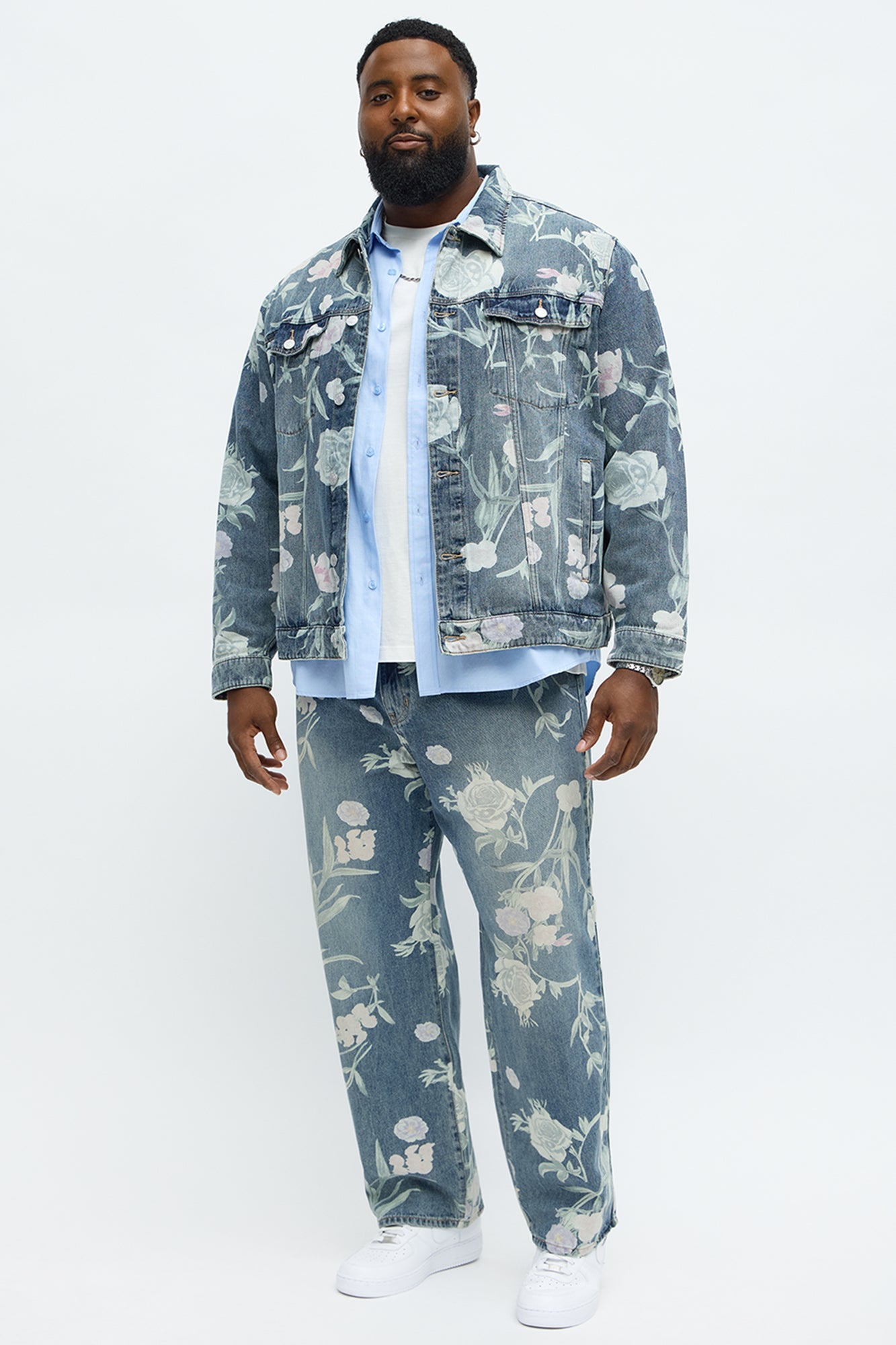 Fallen Roses Trucker Jacket - Medium Blue Wash