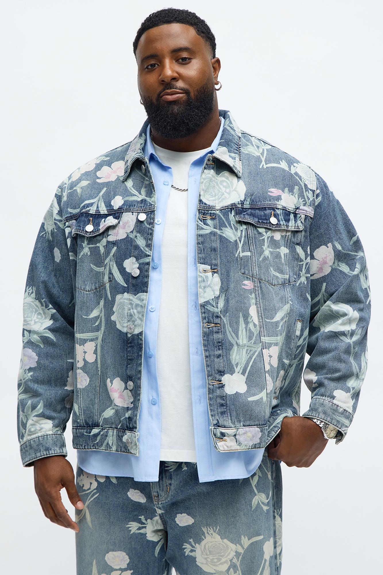 Fallen Roses Trucker Jacket - Medium Blue Wash