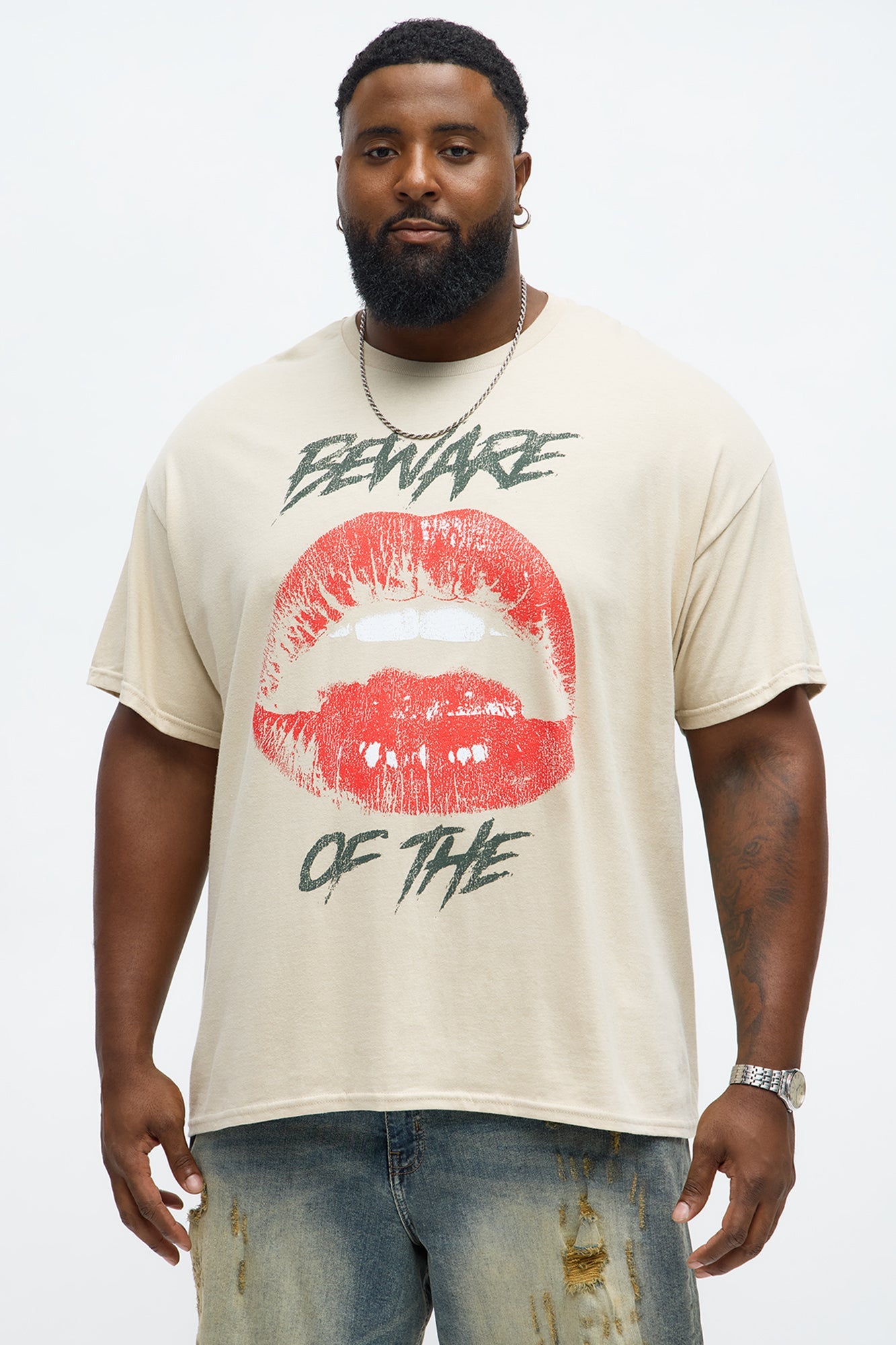 Beware Kiss Of Death Short Sleeve Tee - Tan