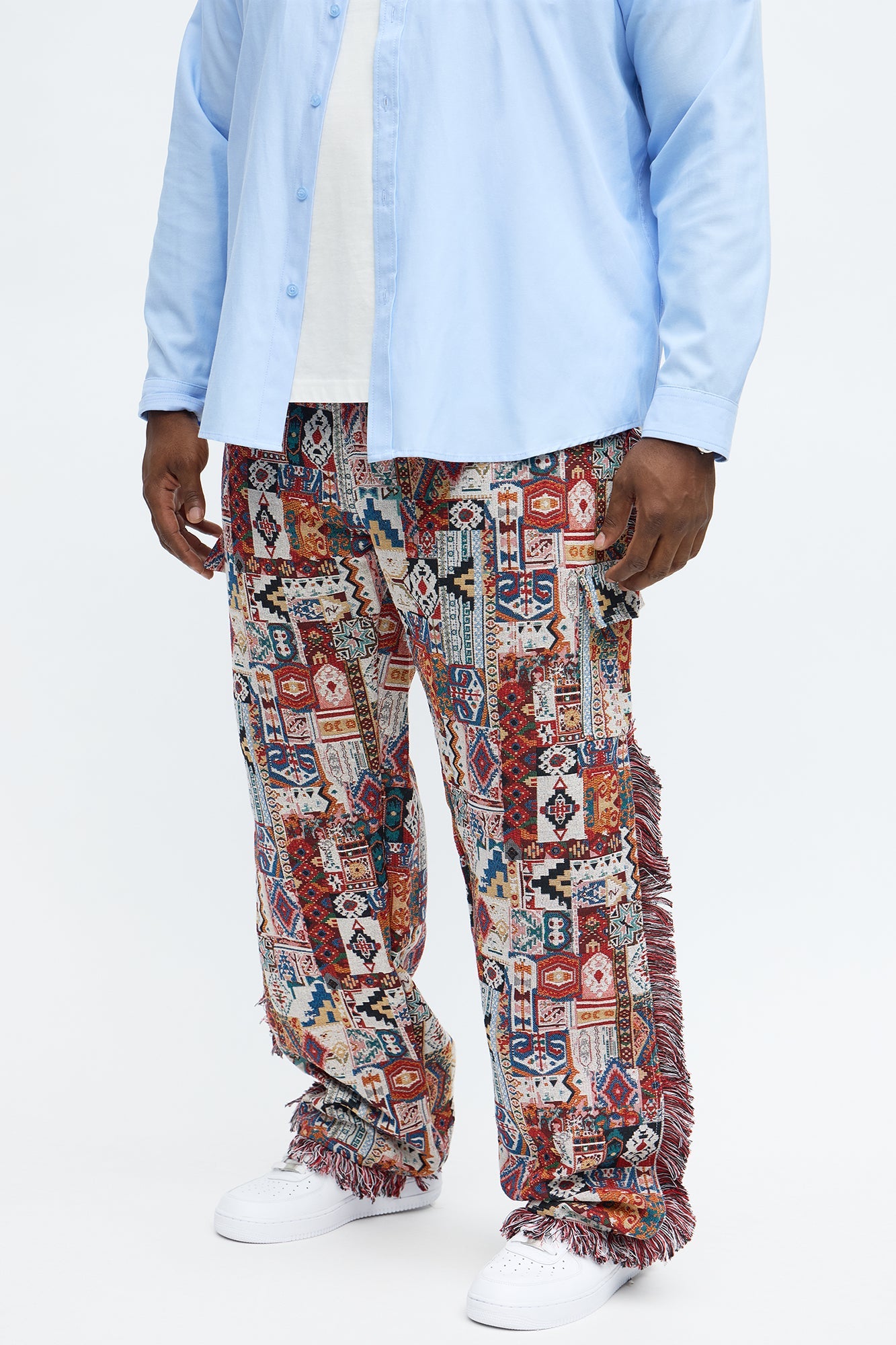 Slim Flare Aztec Tapestry Cargo Pants - Multi Color