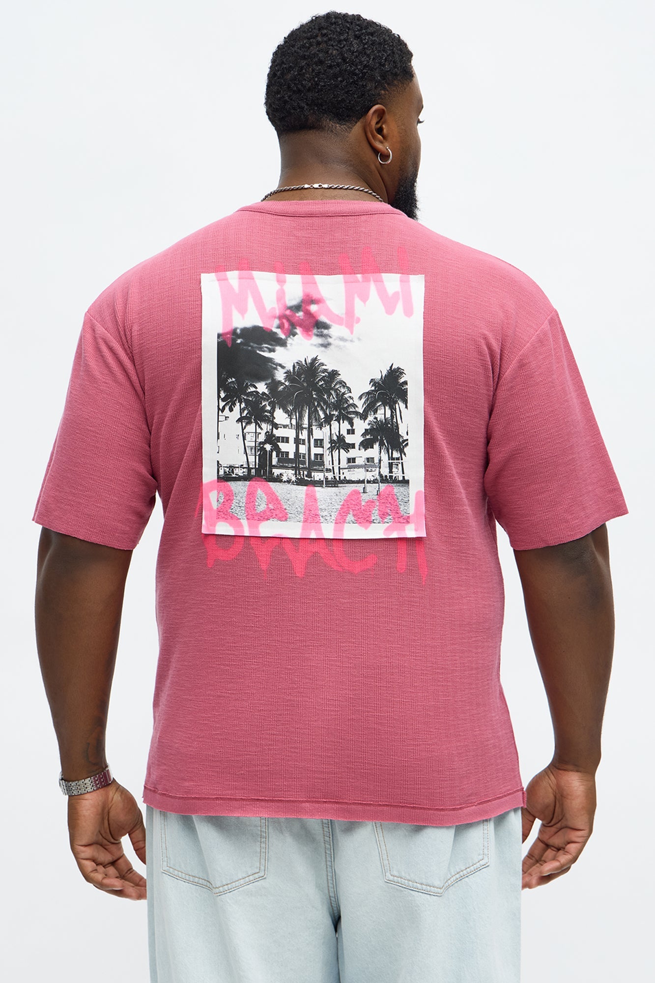 Relaxed Miami Beach Spray Paint Tee - Pink