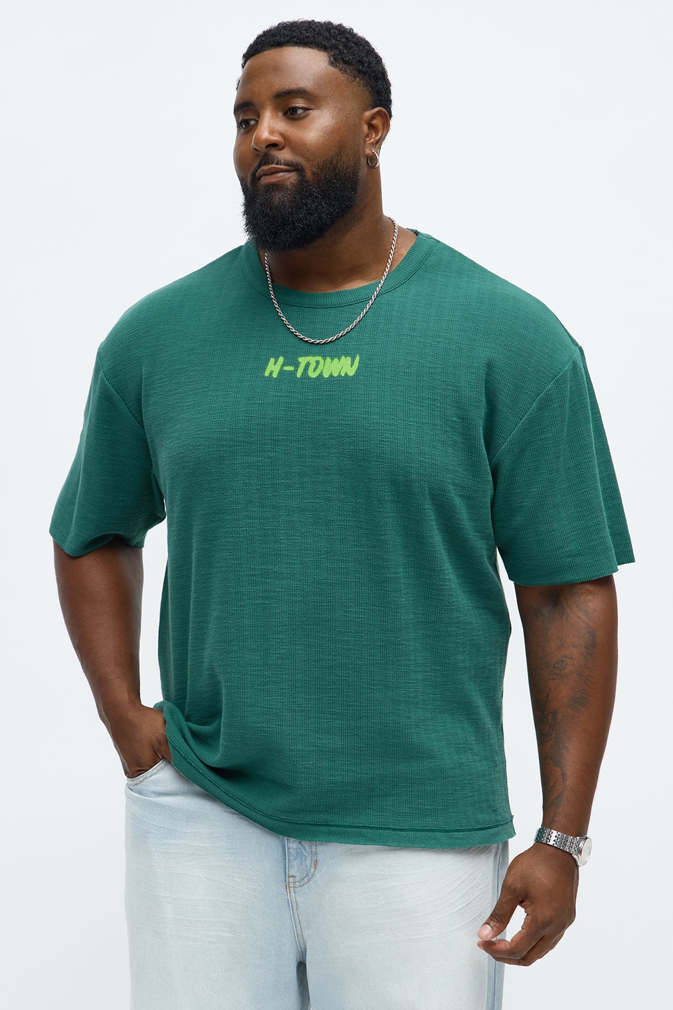 Relaxed H-Town Spray Paint Tee - Hunter Green