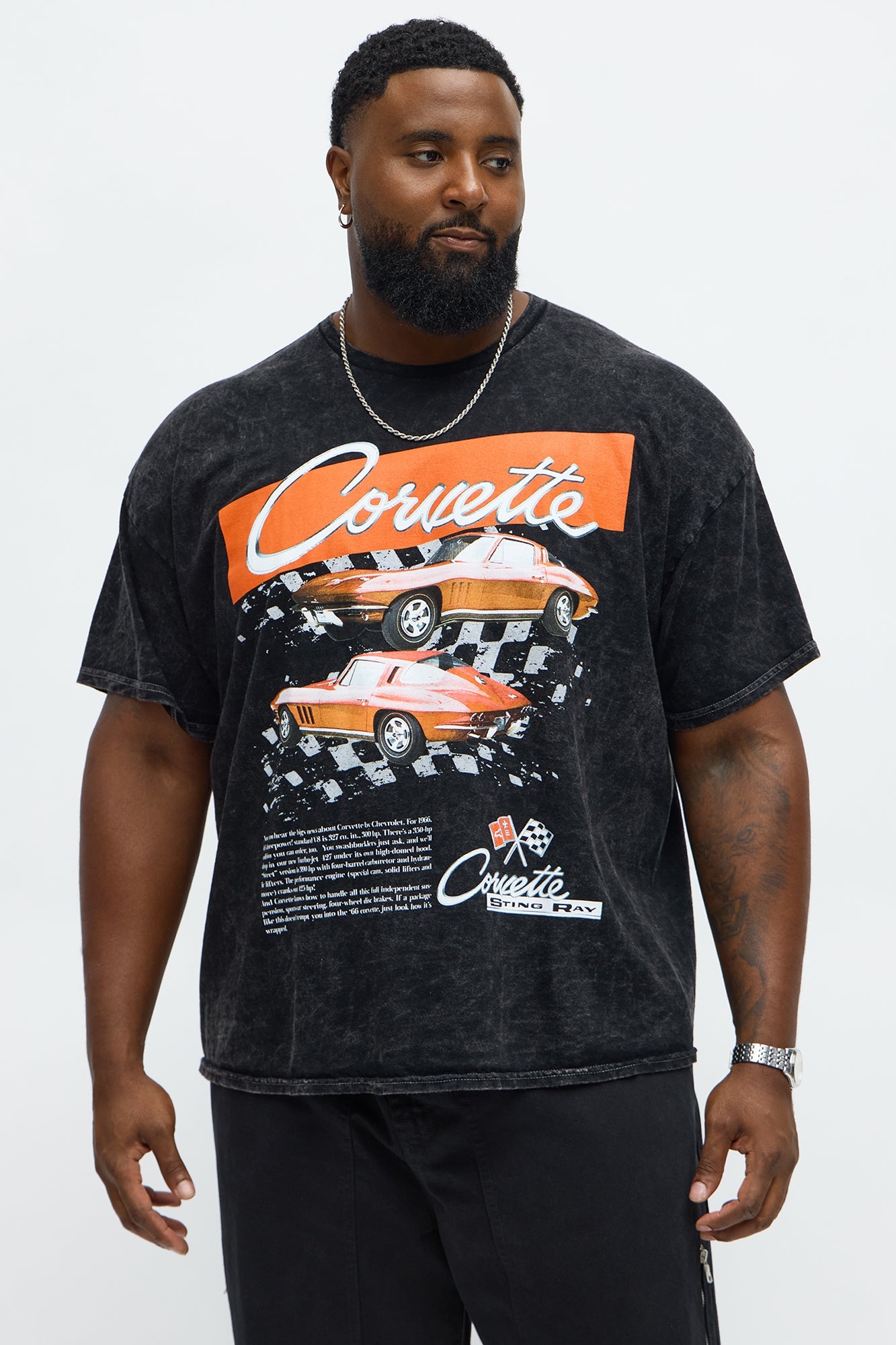 Chevy Corvette Red Sting Ray Short Sleeve Tee - Black Wash