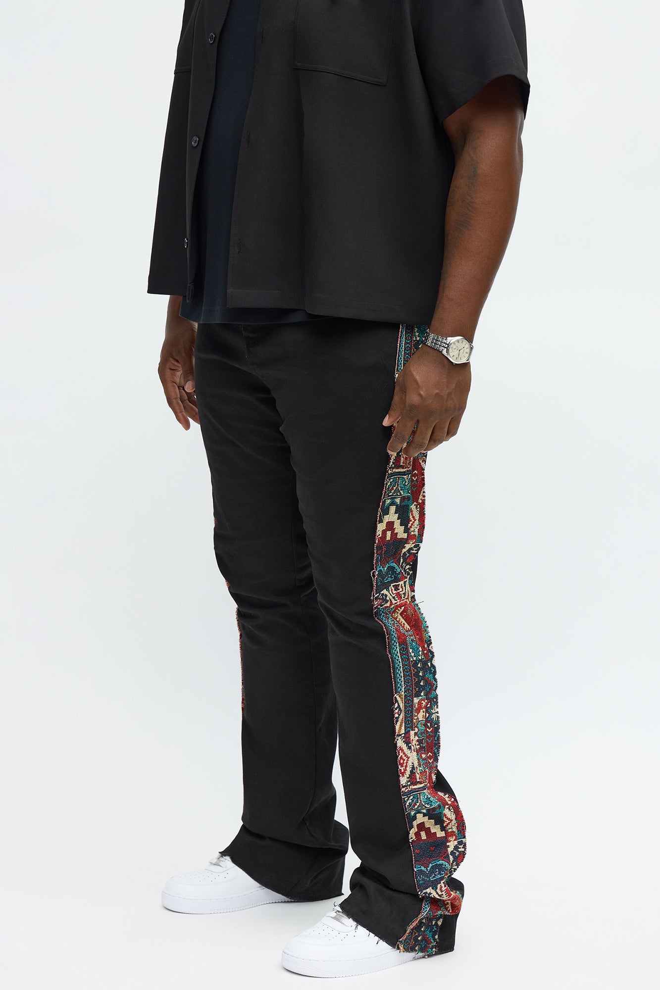 Stacked Slim Flare Hit The Side With Tapestry Jeans - Black