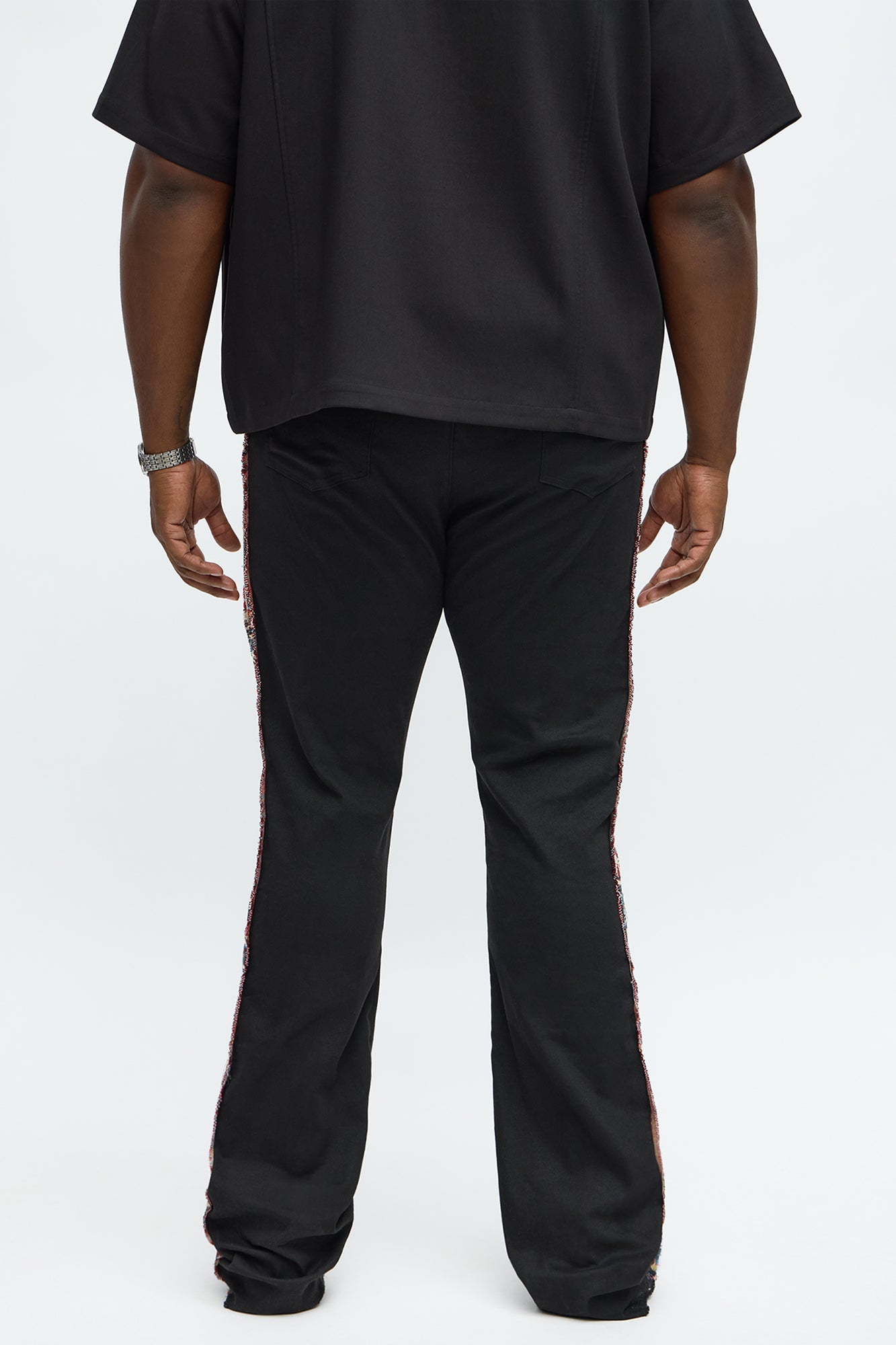 Stacked Slim Flare Hit The Side With Tapestry Jeans - Black