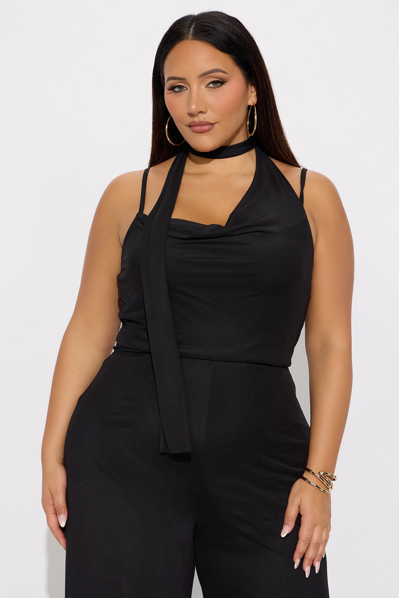 Dahlia Mesh Scarf Wide Leg Jumpsuit - Black