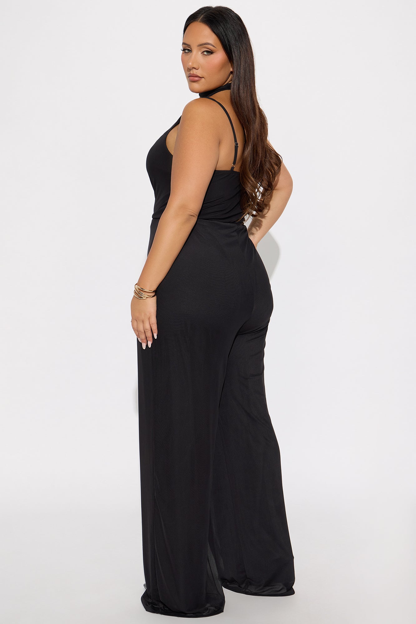 Dahlia Mesh Scarf Wide Leg Jumpsuit - Black