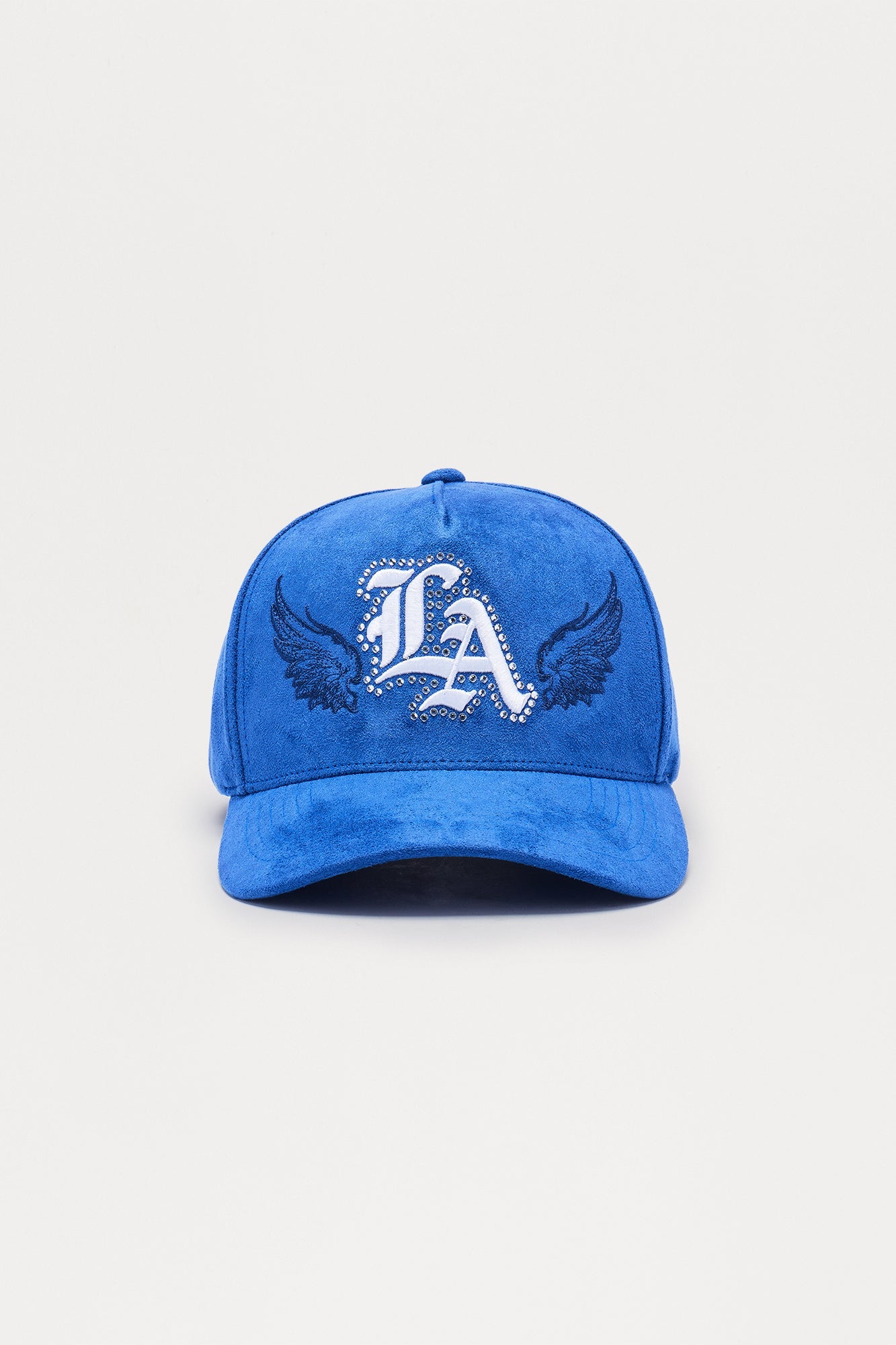 LA Embellished Faux Suede Structured Snapback Hat - Blue
