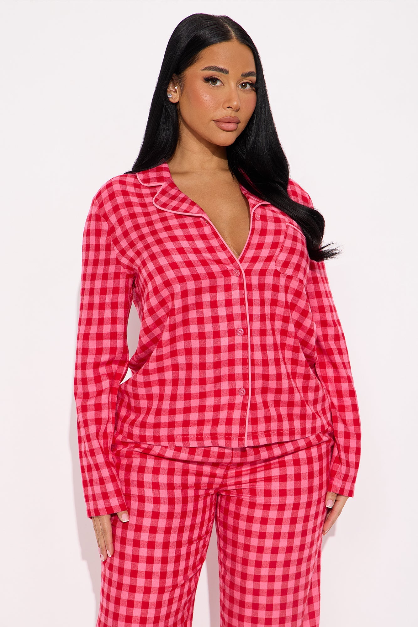 Go Back To Bed Flannel Long Sleeve PJ Pant Set - Hot Pink/combo