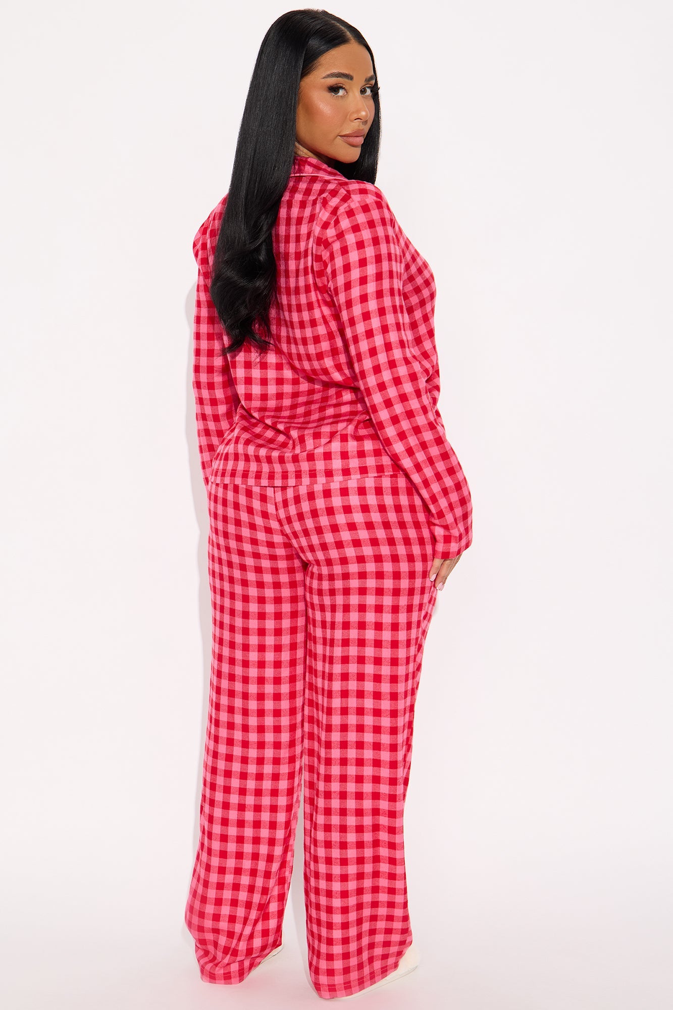 Go Back To Bed Flannel Long Sleeve PJ Pant Set - Hot Pink/combo