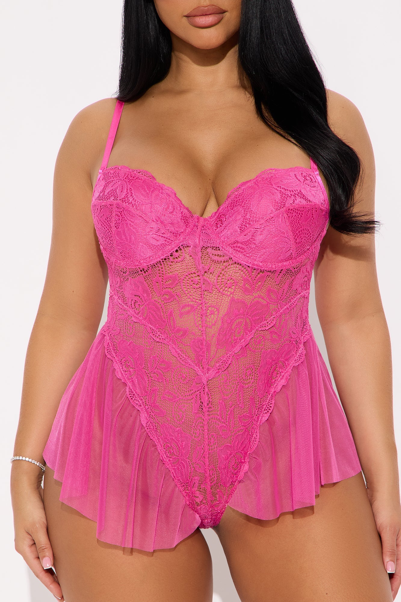 Sweet Daydream Lace Teddy - Fuchsia