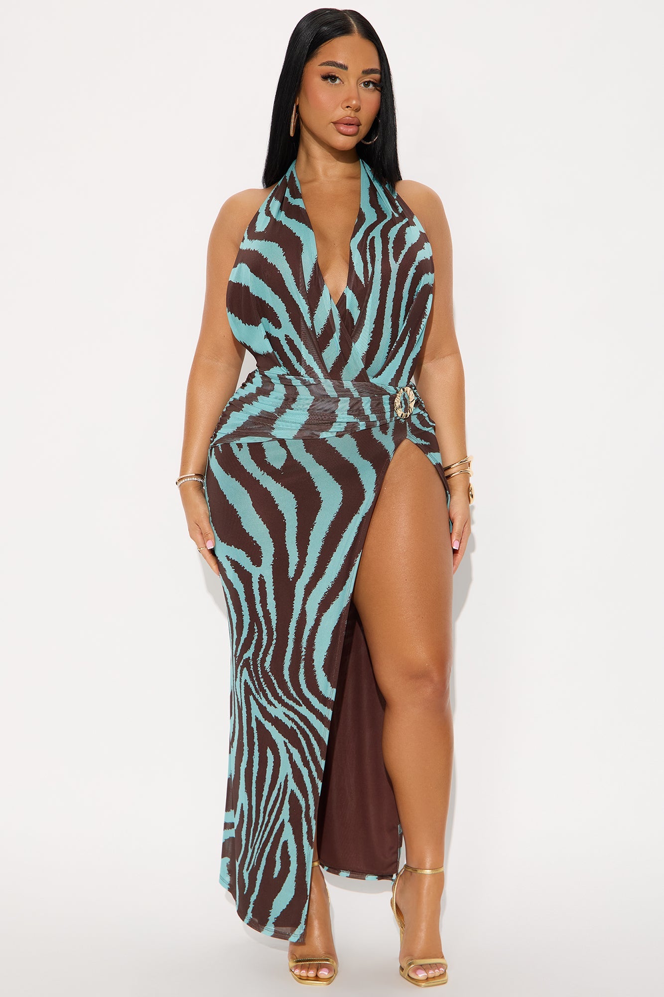 Wild Logic Halter Maxi Dress - Aqua/Combo