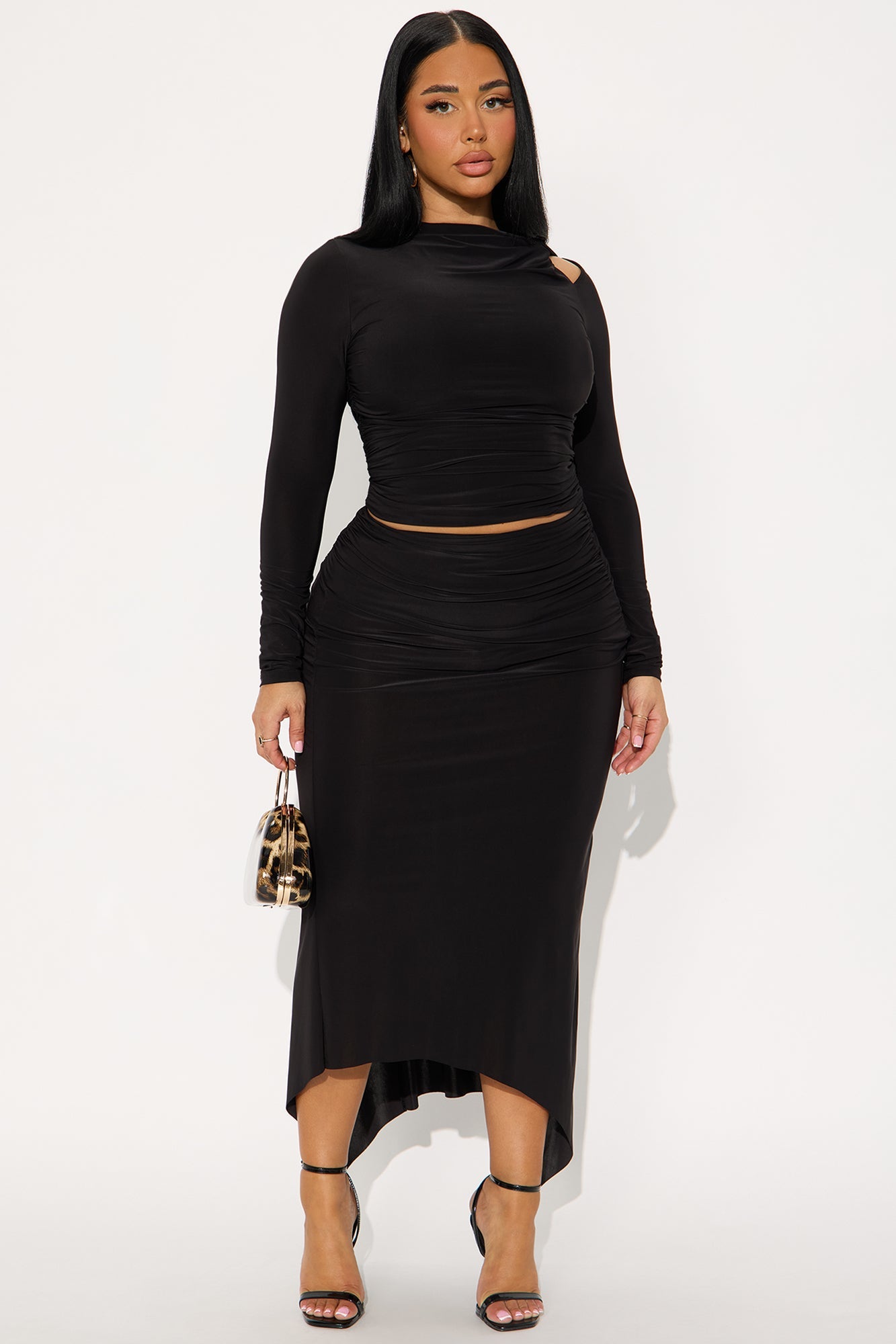 Genevieve Twist Shoulder Maxi Skirt Set - Black