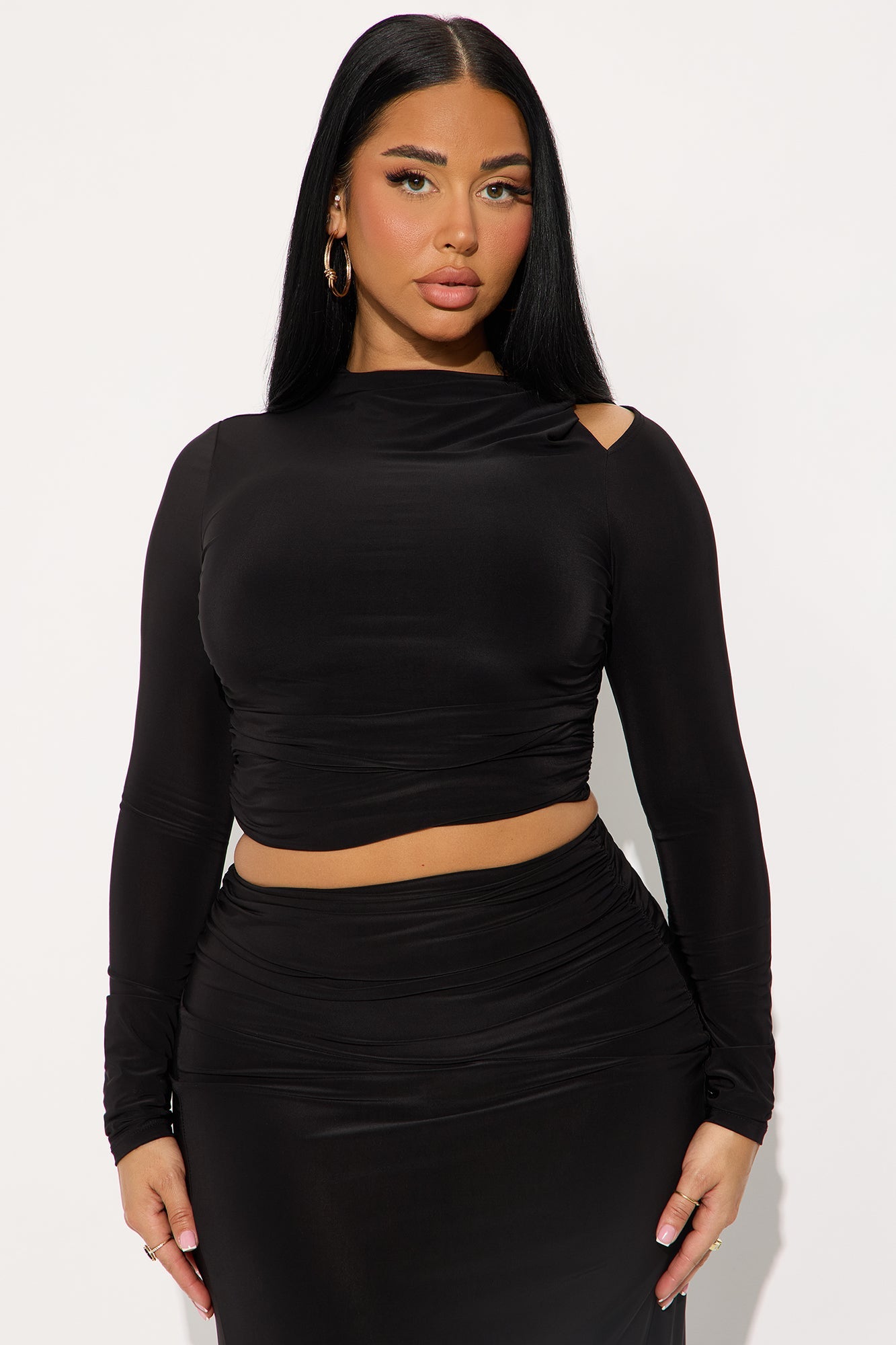 Genevieve Twist Shoulder Maxi Skirt Set - Black